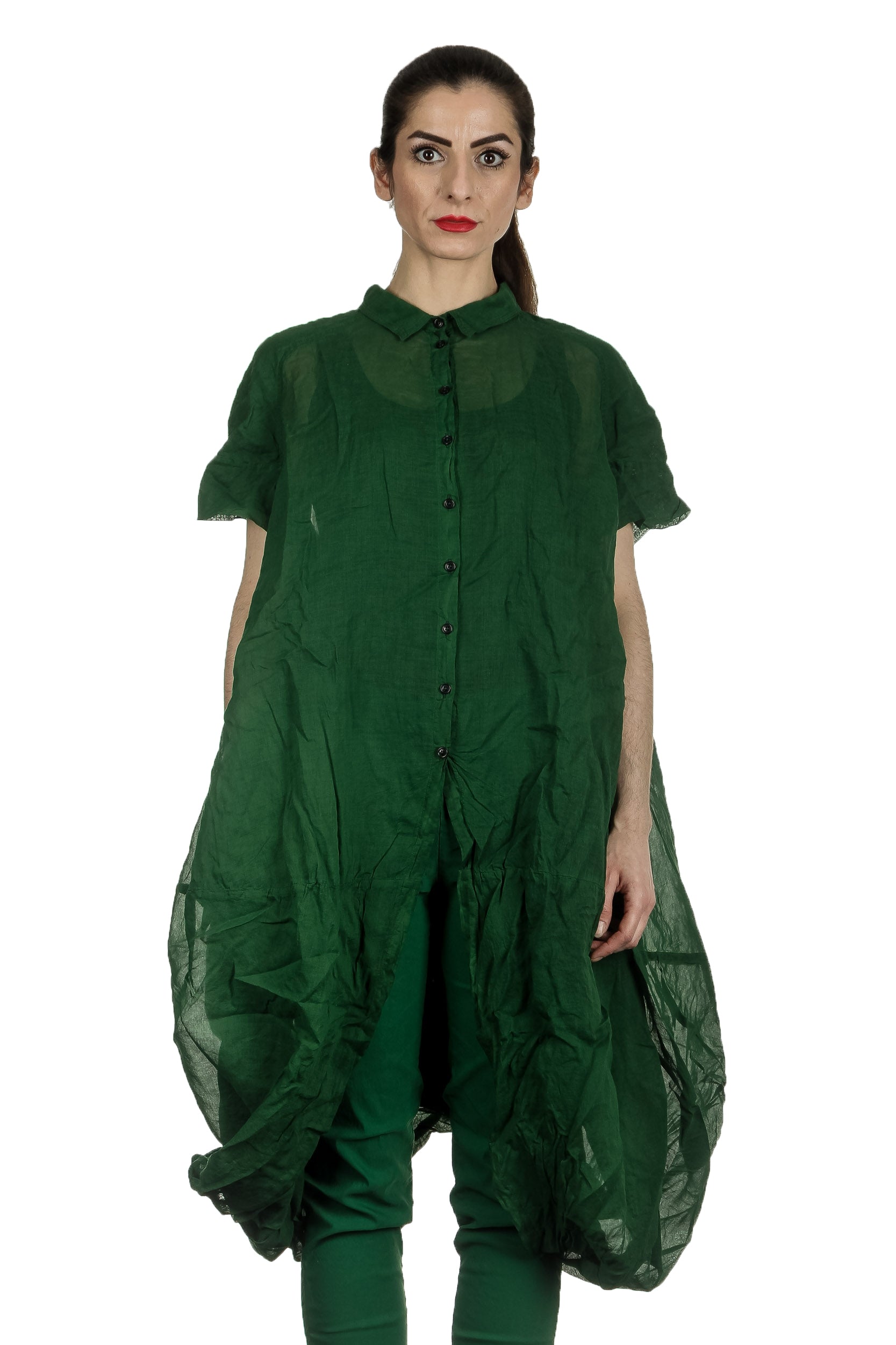 Rundholz Dip Damen gerafftes Hemdblusenkleid grün
