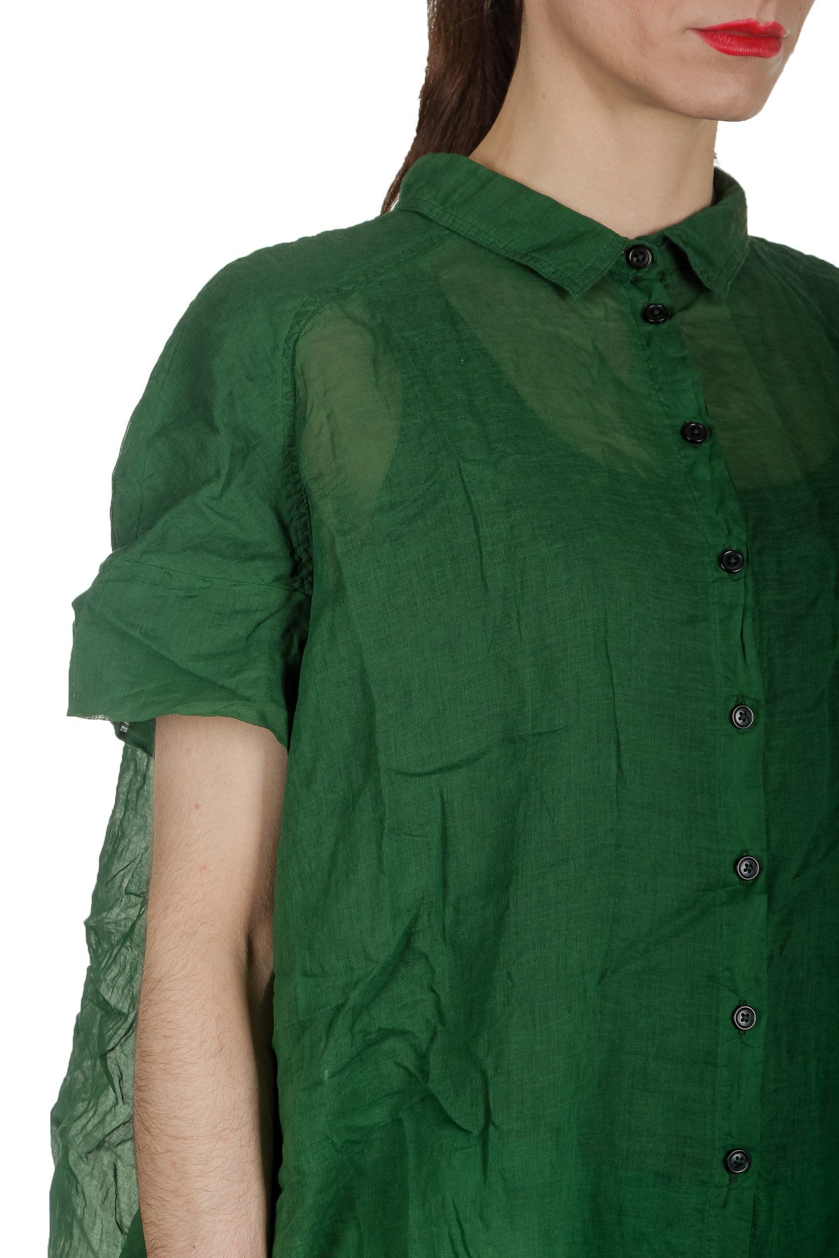 Rundholz Dip Damen gerafftes Hemdblusenkleid grün