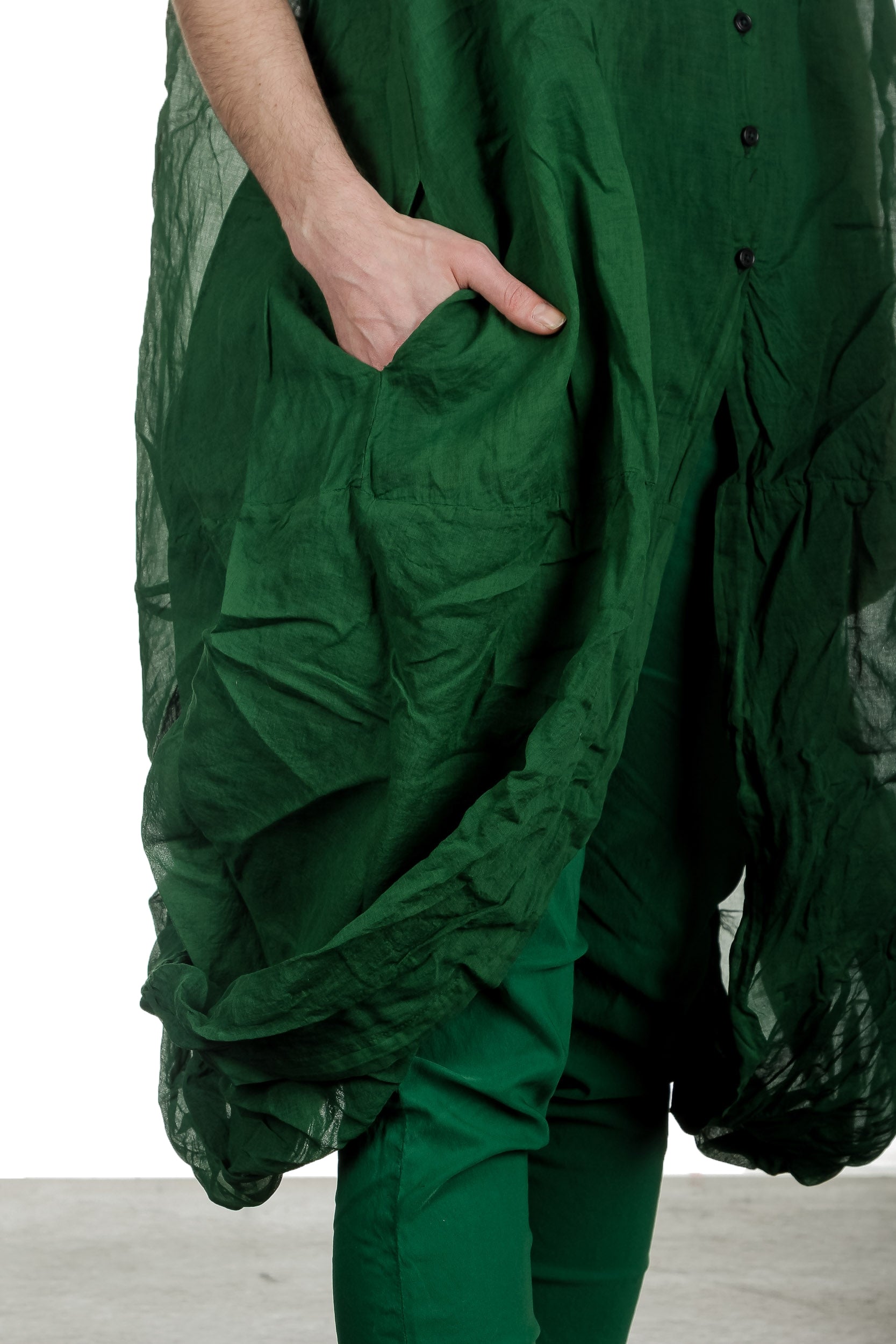 Rundholz Dip Damen gerafftes Hemdblusenkleid grün