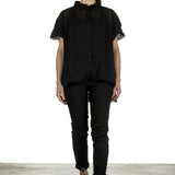Rundholz Dip Damen Bluse in A-Linie schwarz