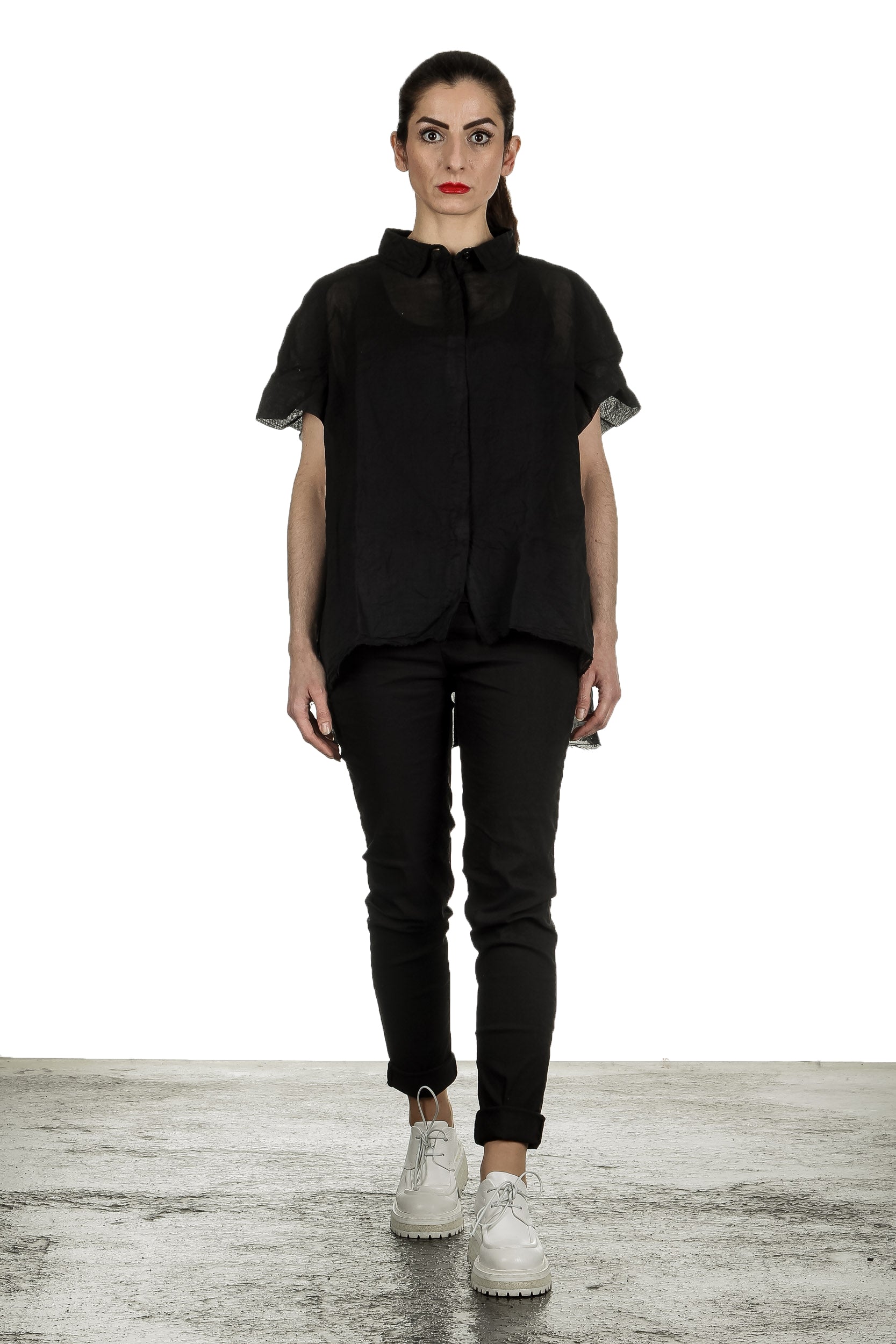 Rundholz Dip Damen Bluse in A-Linie schwarz