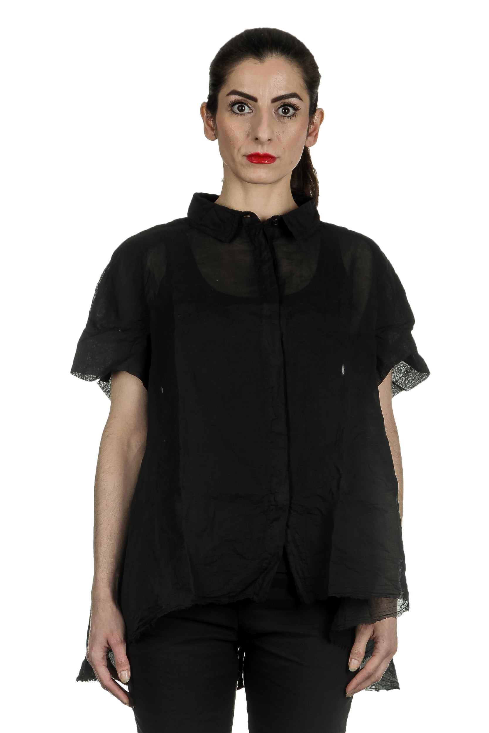 Rundholz Dip Damen Bluse in A-Linie schwarz