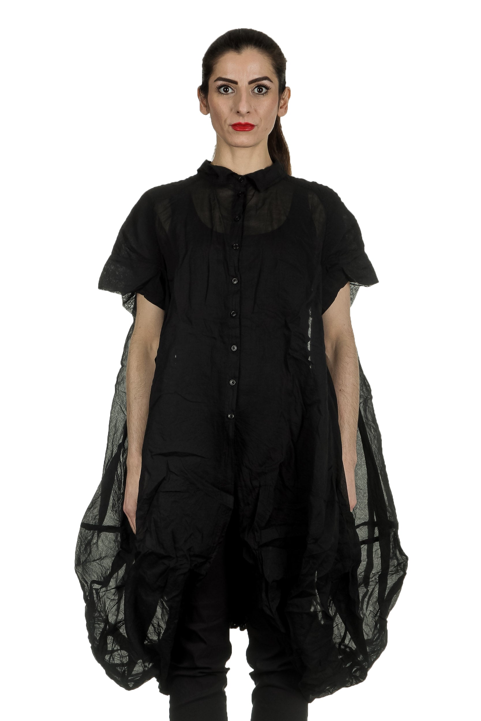 Rundholz Dip Damen gerafftes Hemdblusenkleid schwarz