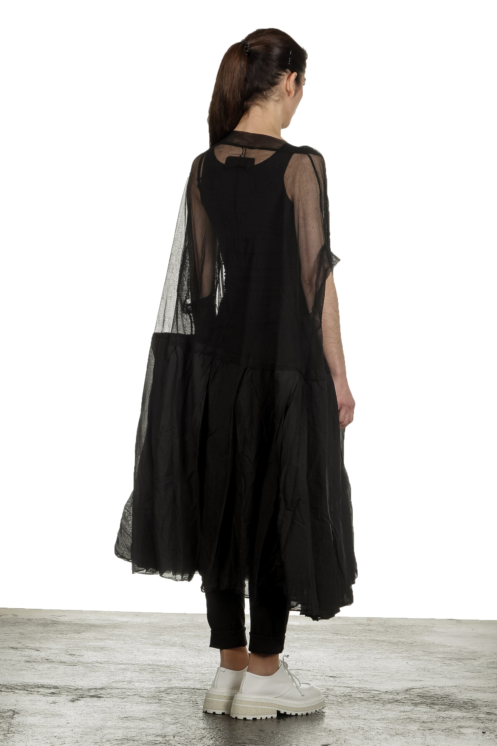 Rundholz Dip Damen Oversized Tüllkleid mit Volants schwarz