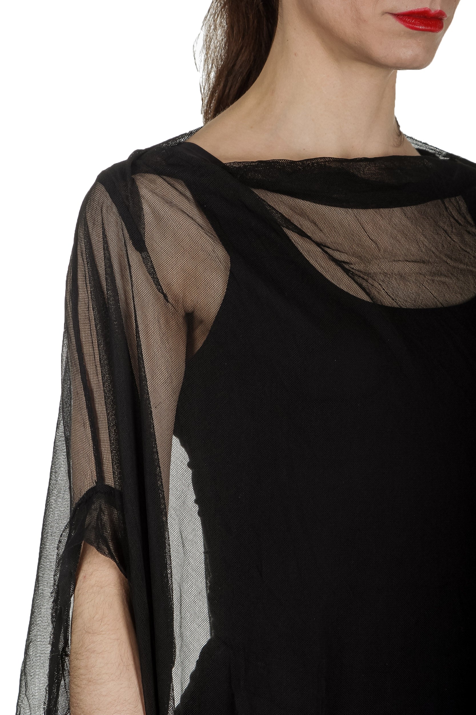 Rundholz Dip Damen Oversized Tüllkleid mit Volants schwarz