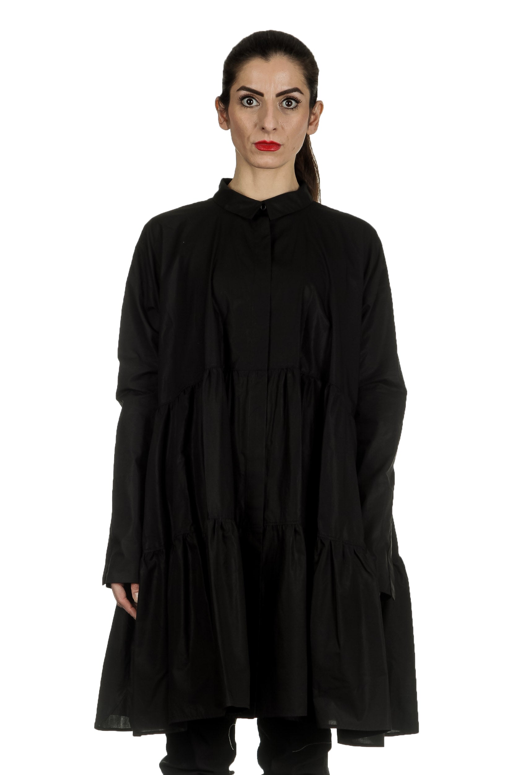 Rundholz Damen ausgestelltes Hemdblusenkleid mit Raffung schwarz