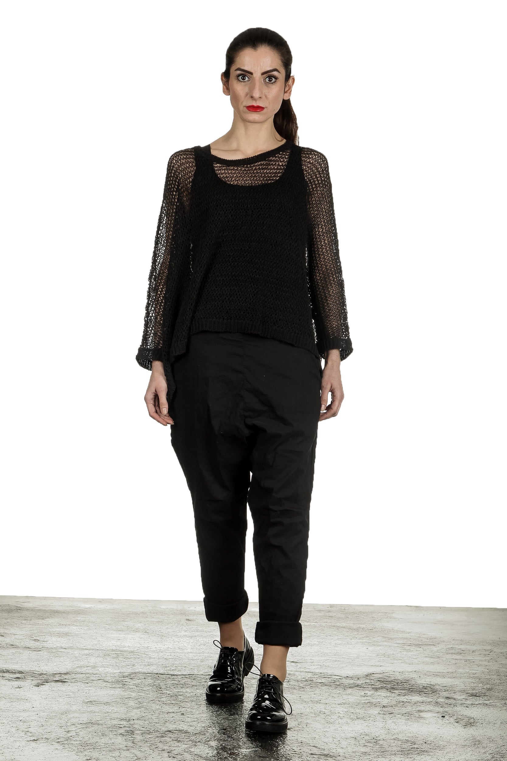 Rundholz Damen Asymmetrischer Oversized Strickpullover schwarz