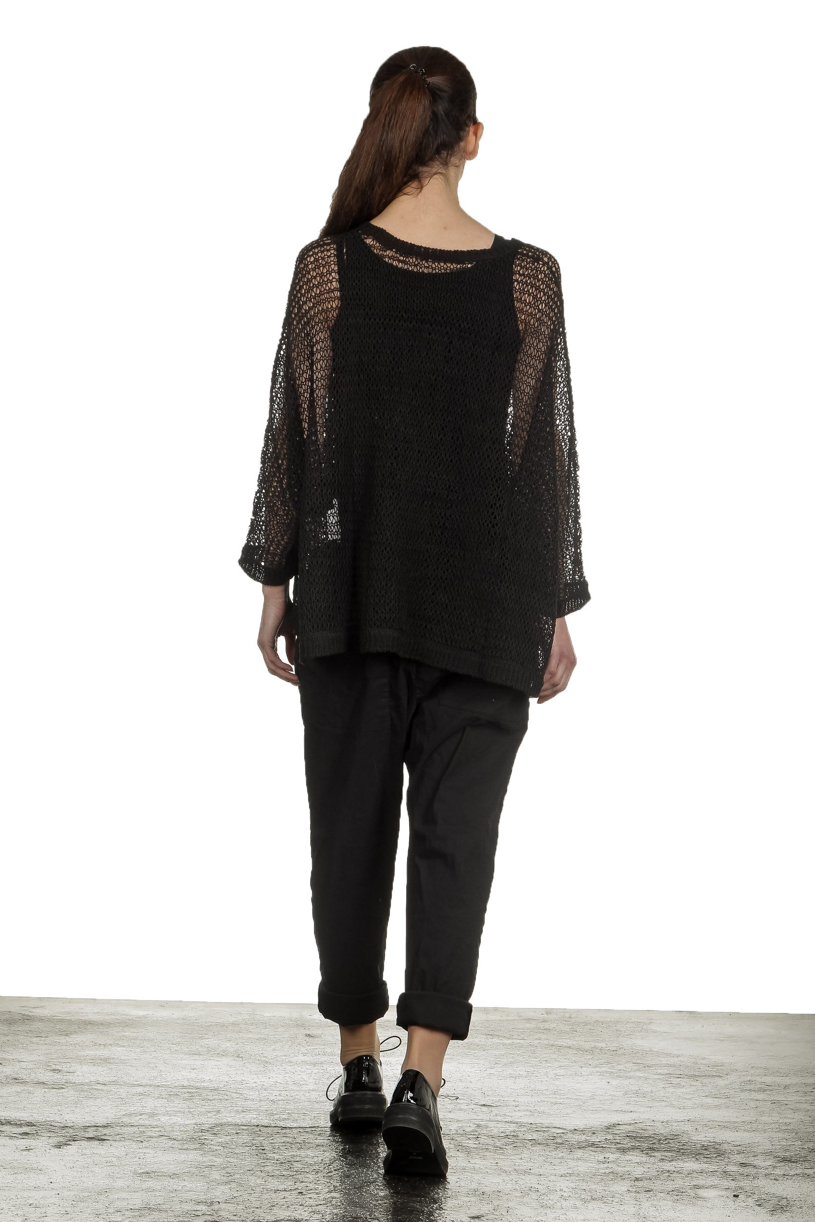 Rundholz Damen Asymmetrischer Oversized Strickpullover schwarz