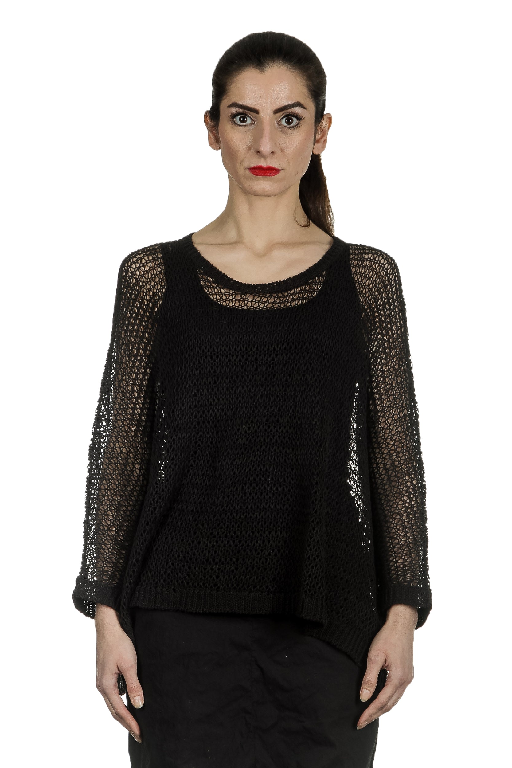 Rundholz Damen Asymmetrischer Oversized Strickpullover schwarz