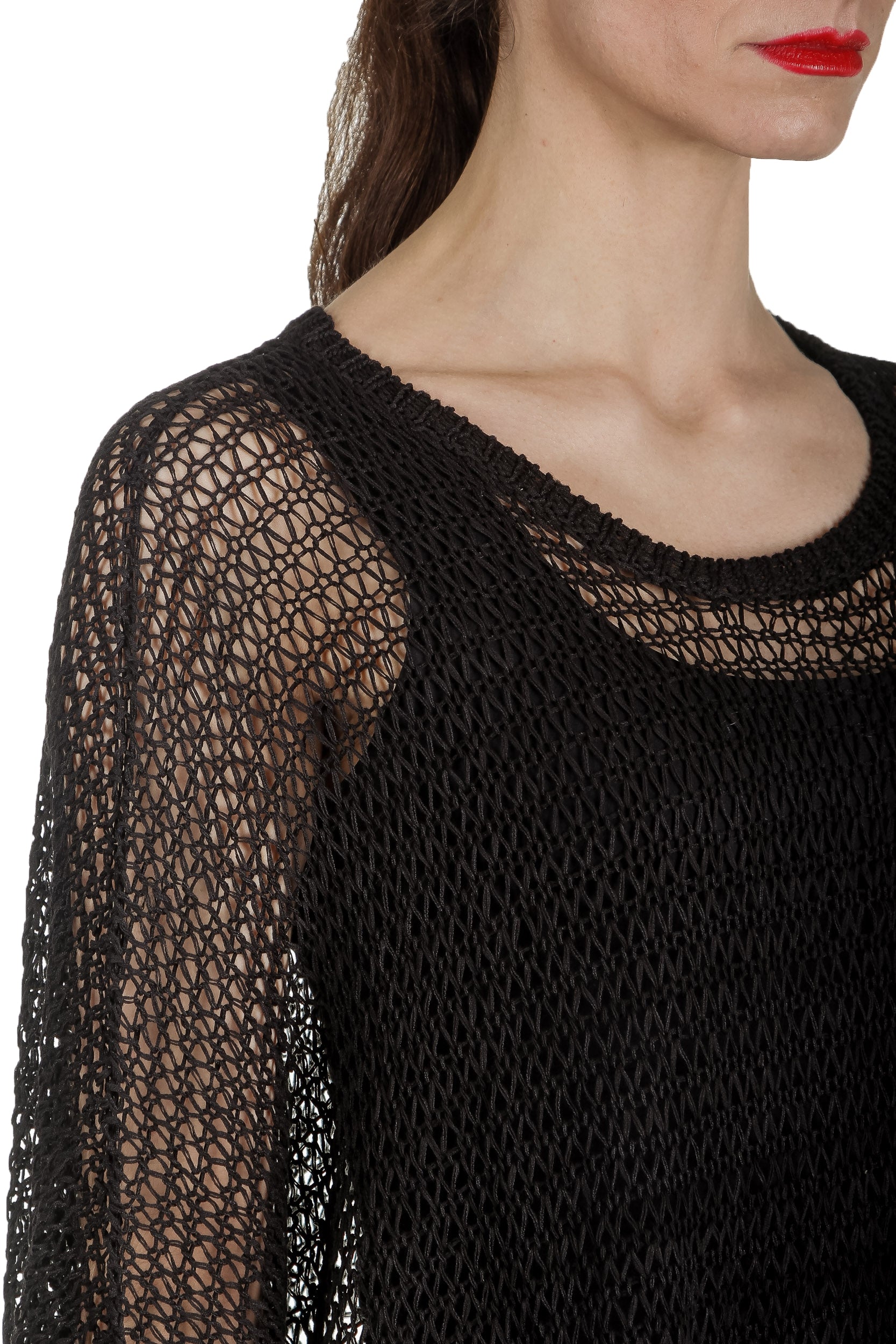 Rundholz Damen Asymmetrischer Oversized Strickpullover schwarz
