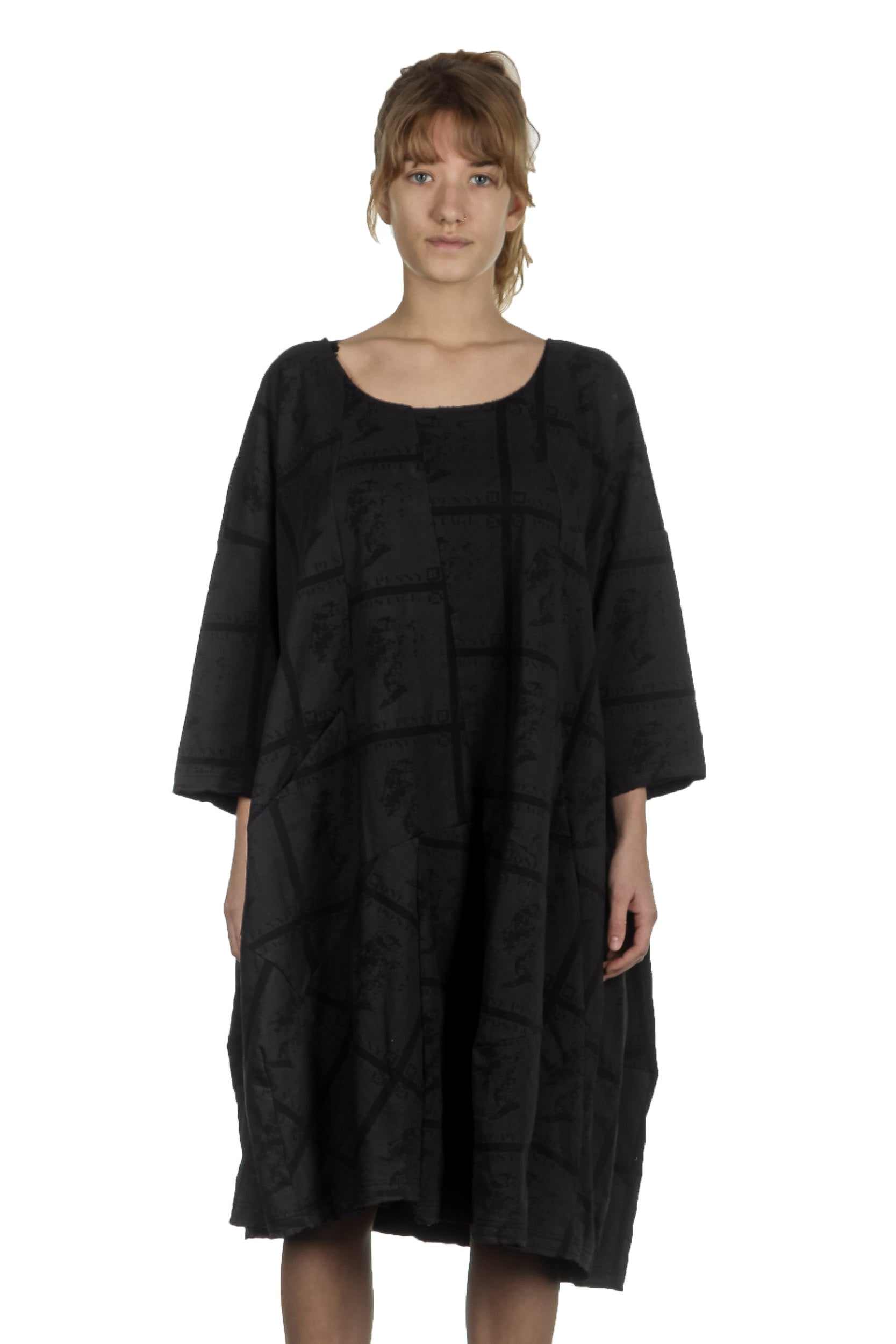 Rundholz Damen Kleid Oversized mit Print schwarz
