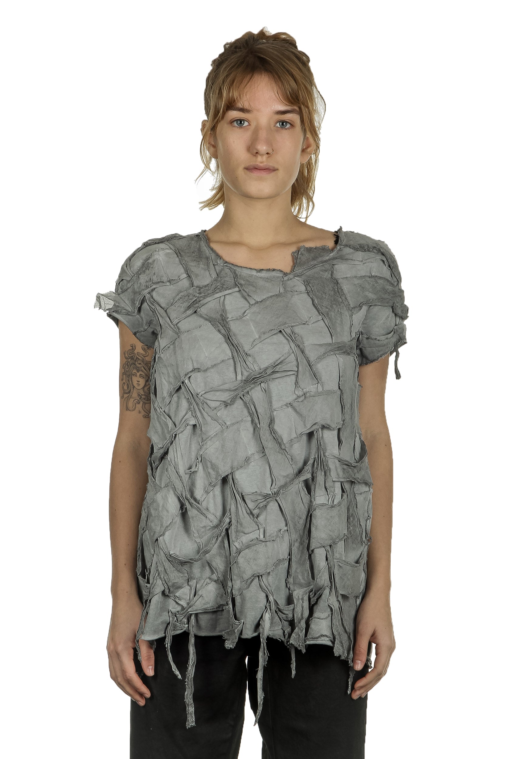 Rundholz Damen Geflochtenes T-Shirt Avantgarde grau