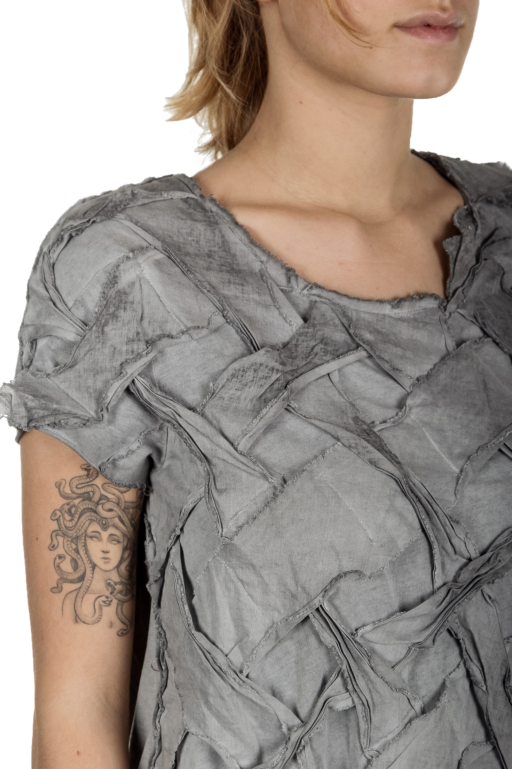 Rundholz Damen Geflochtenes T-Shirt Avantgarde grau