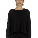 Rundholz Damen Cropped Langarm Shirt schwarz