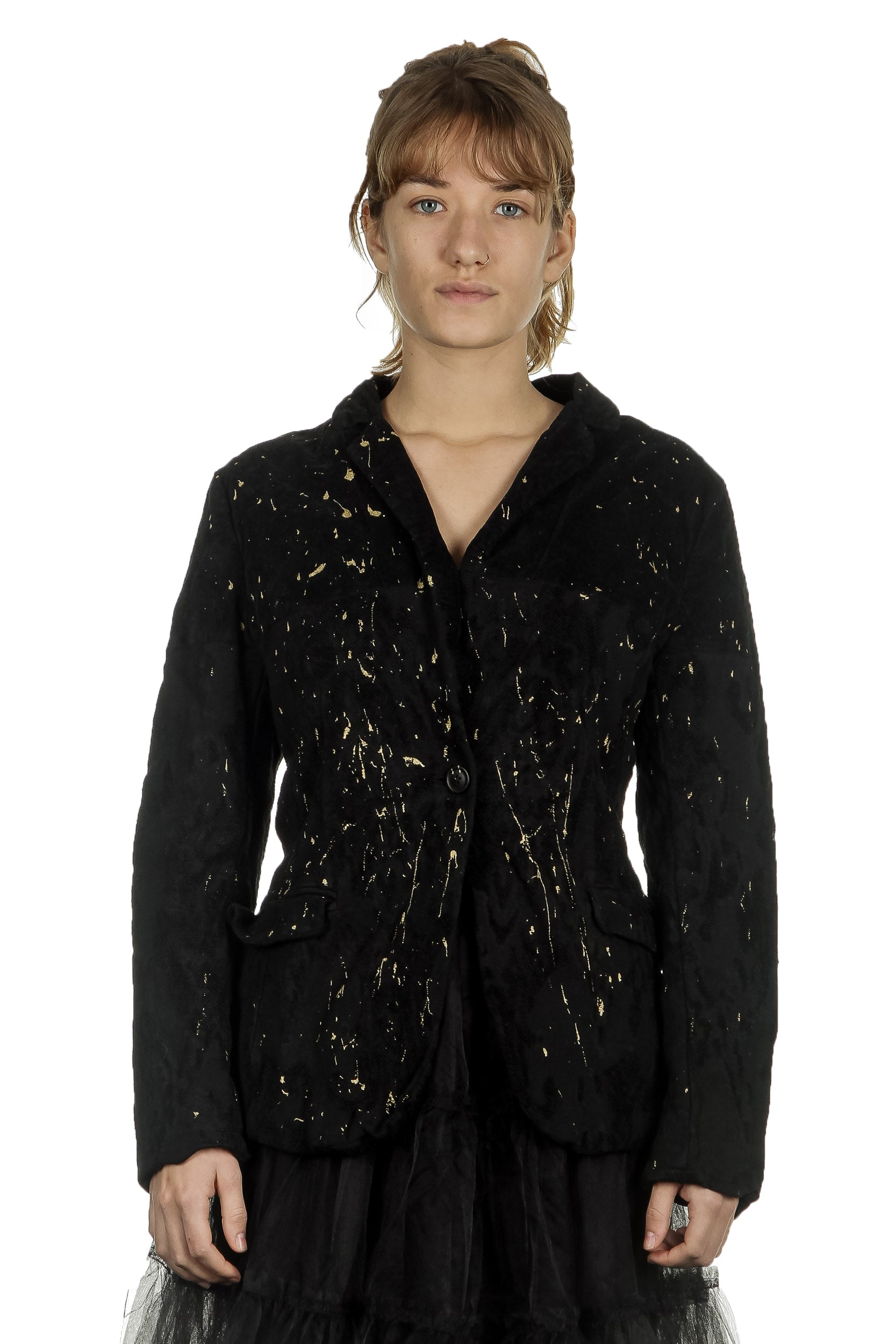 Rundholz Dip Damen Blazer mit Gold Färbung schwarz