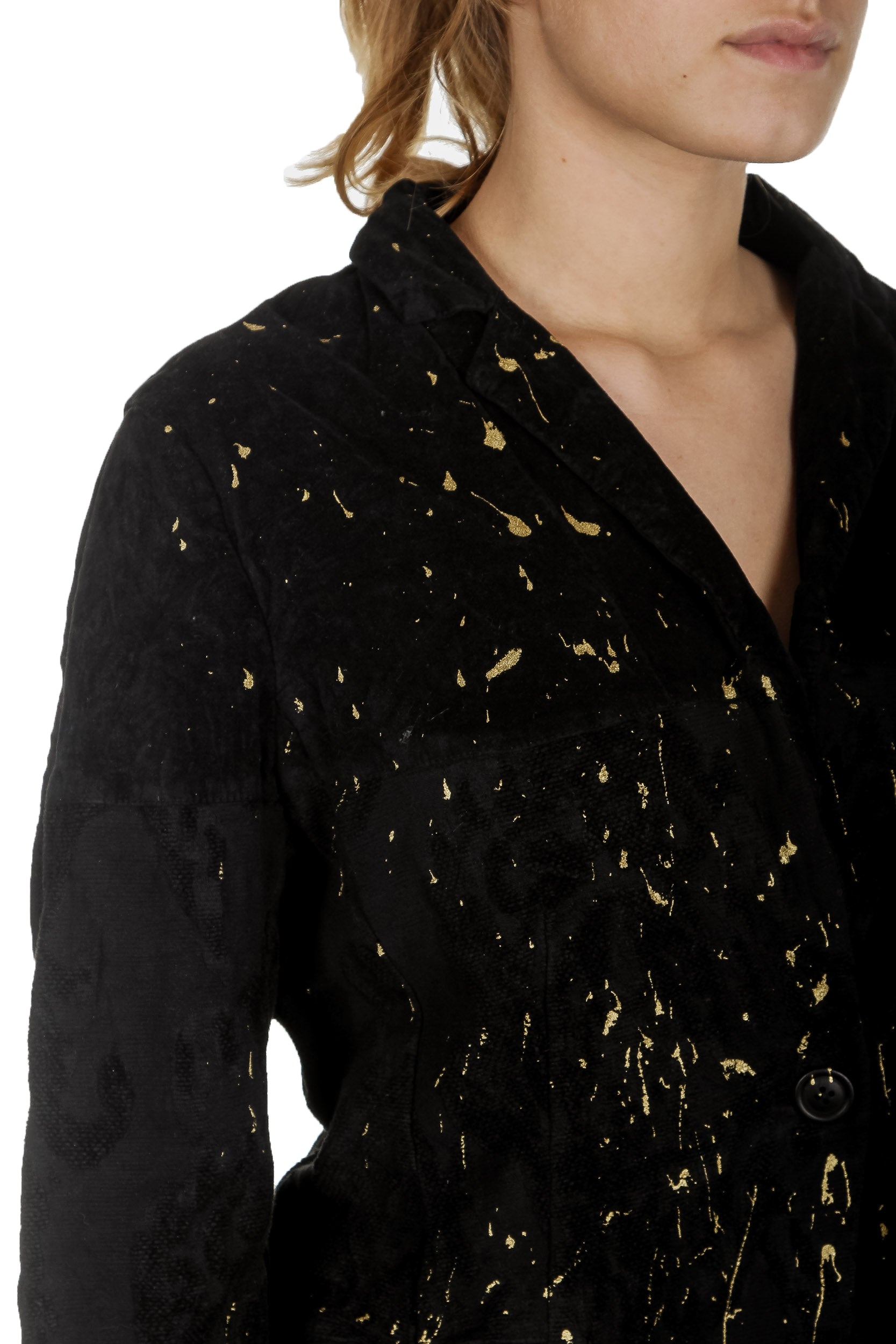 Rundholz Dip Damen Blazer mit Gold Färbung schwarz