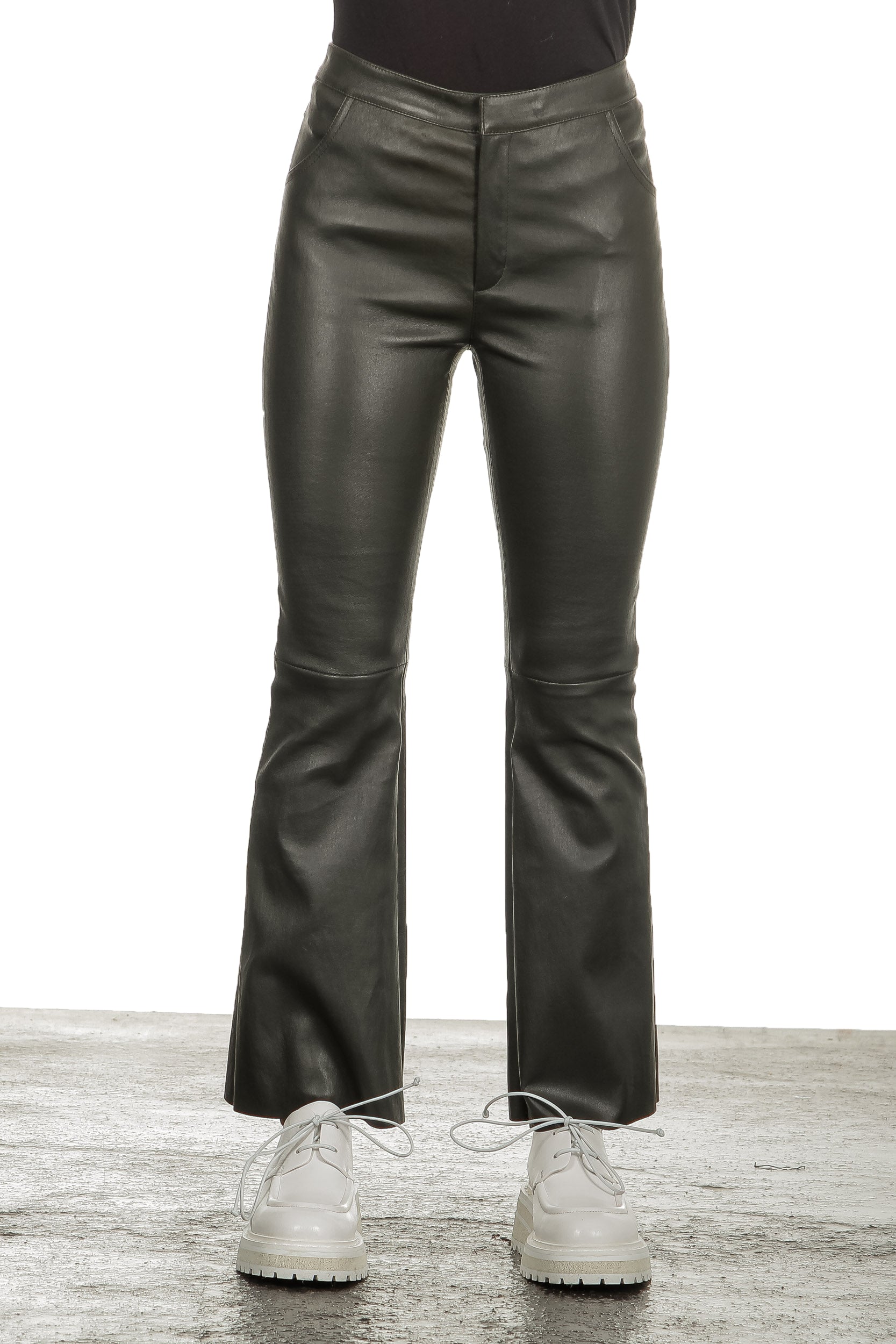 DROMe Damen Schlaghose aus Leder khaki