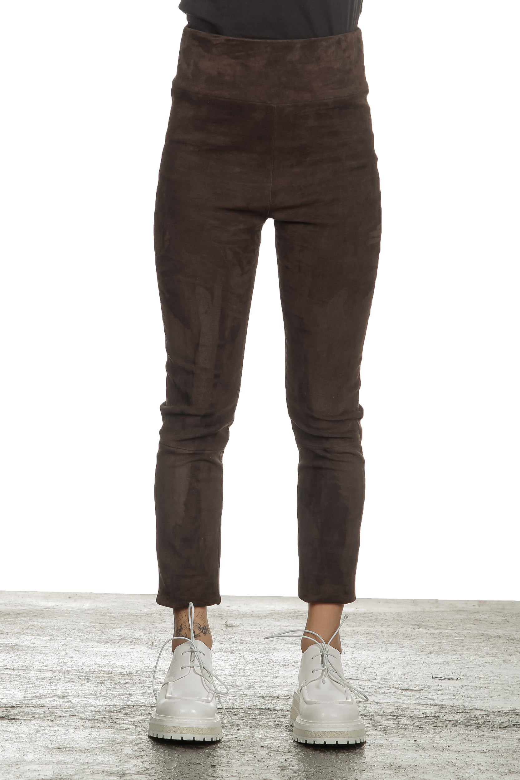 DROMe Damen Leder Leggings braun