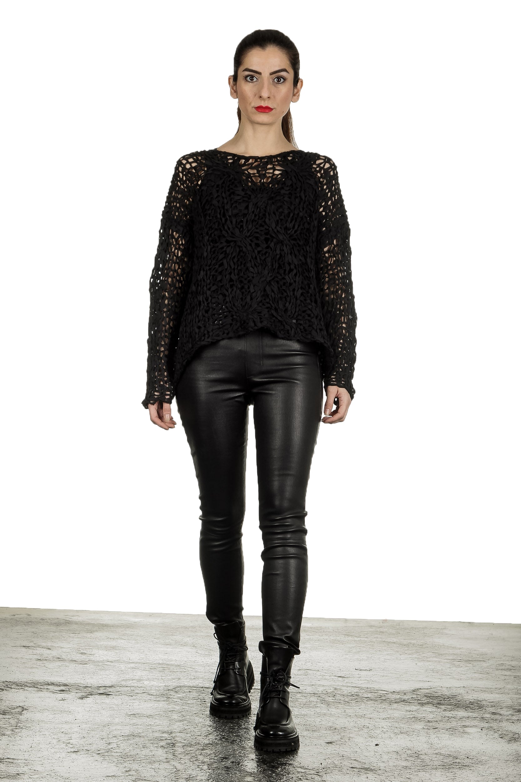 Rundholz Damen Cropped Stricktunika schwarz