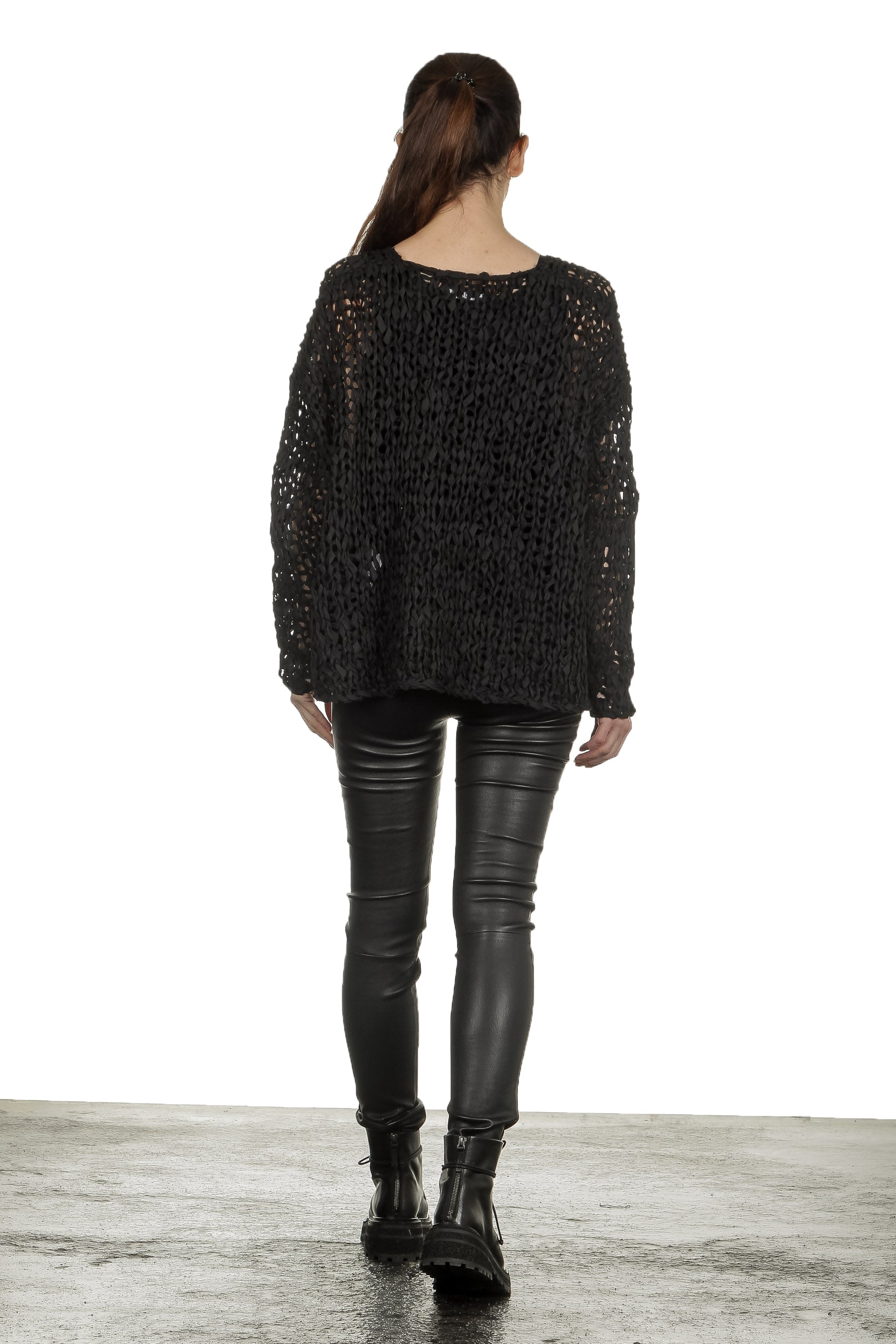 Rundholz Damen Cropped Stricktunika schwarz