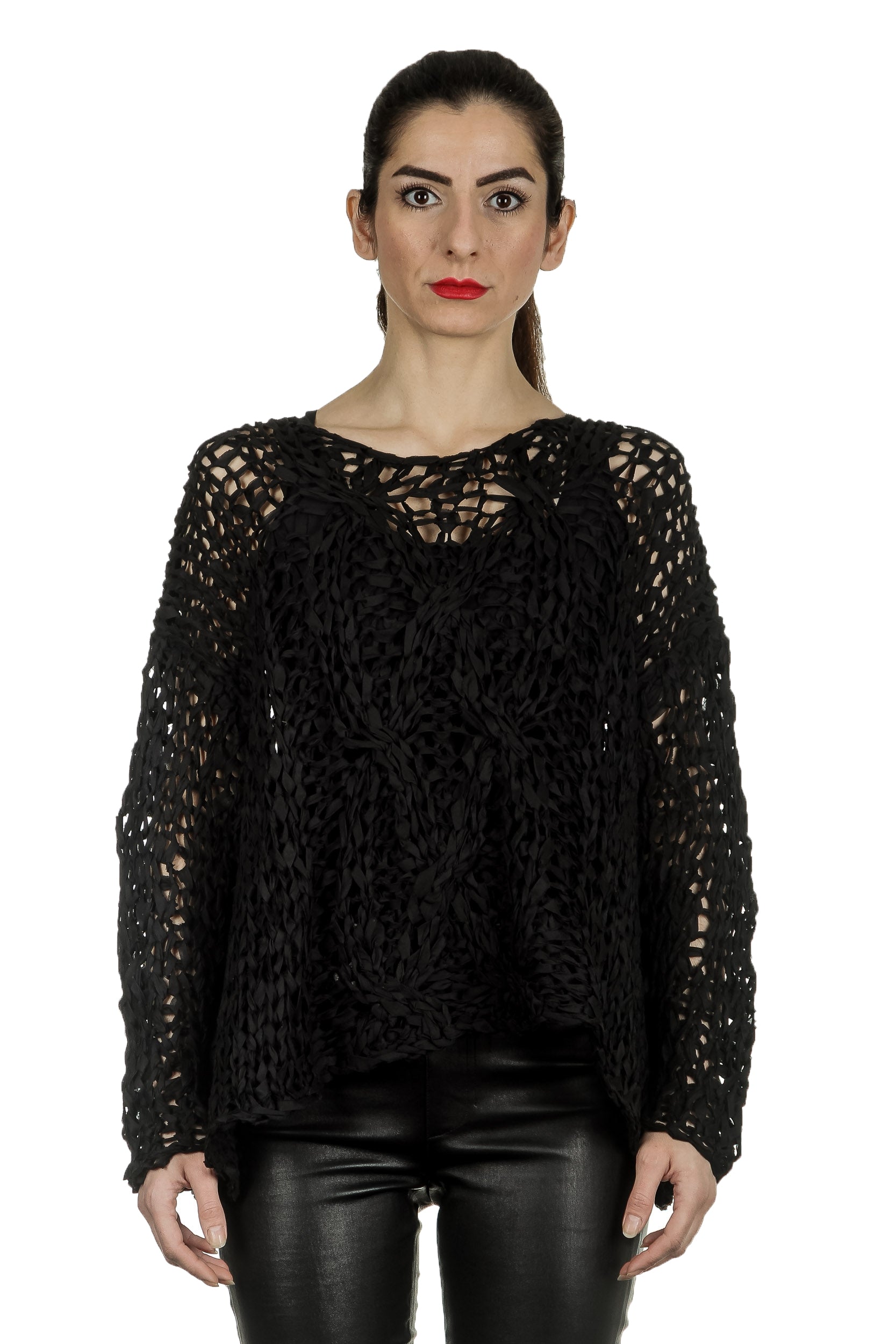 Rundholz Damen Cropped Stricktunika schwarz