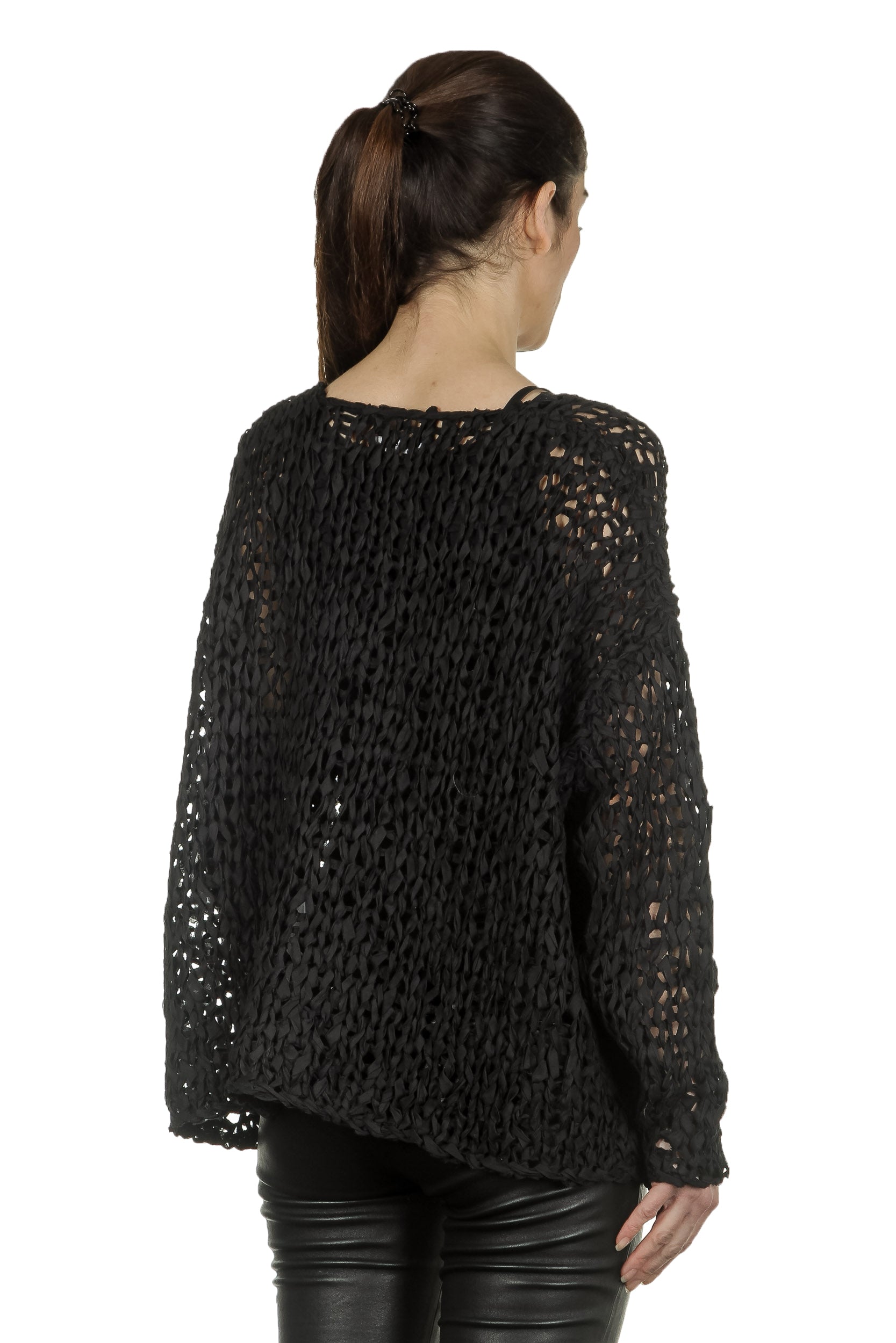 Rundholz Damen Cropped Stricktunika schwarz