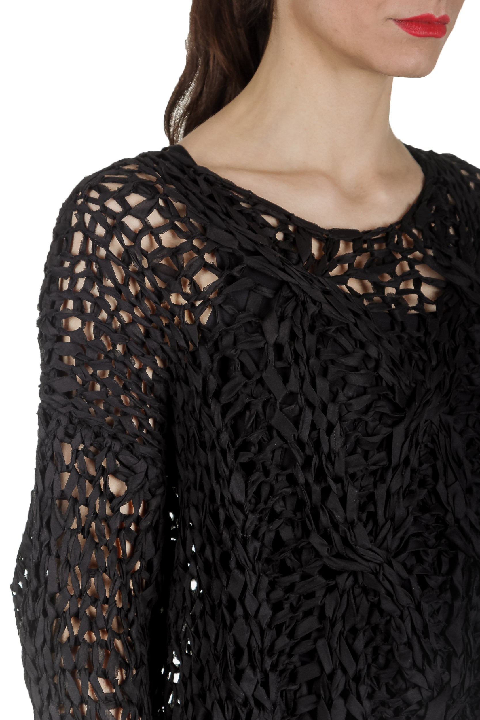 Rundholz Damen Cropped Stricktunika schwarz