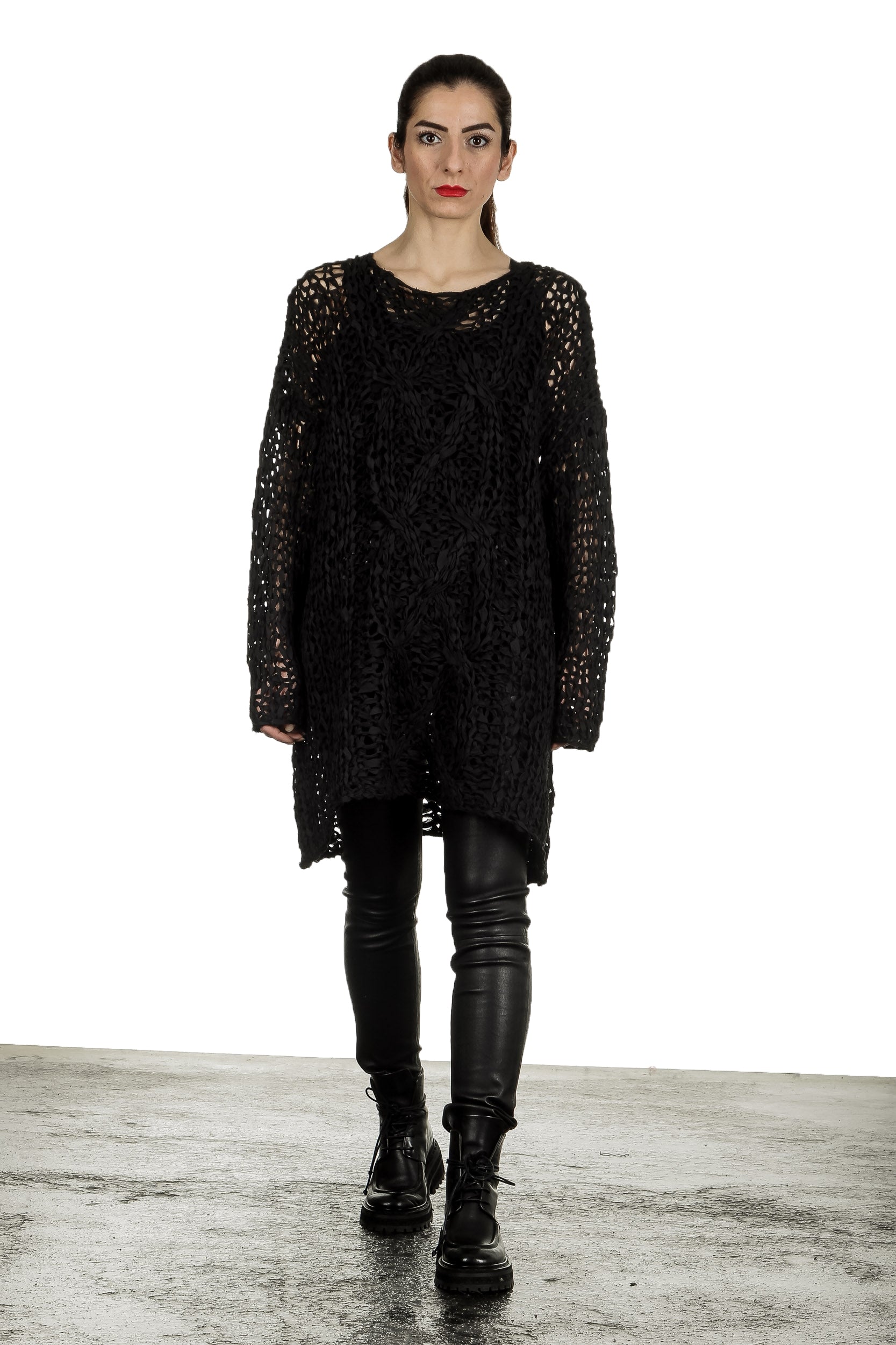 Rundholz Damen Stricktunika in A-Linie schwarz