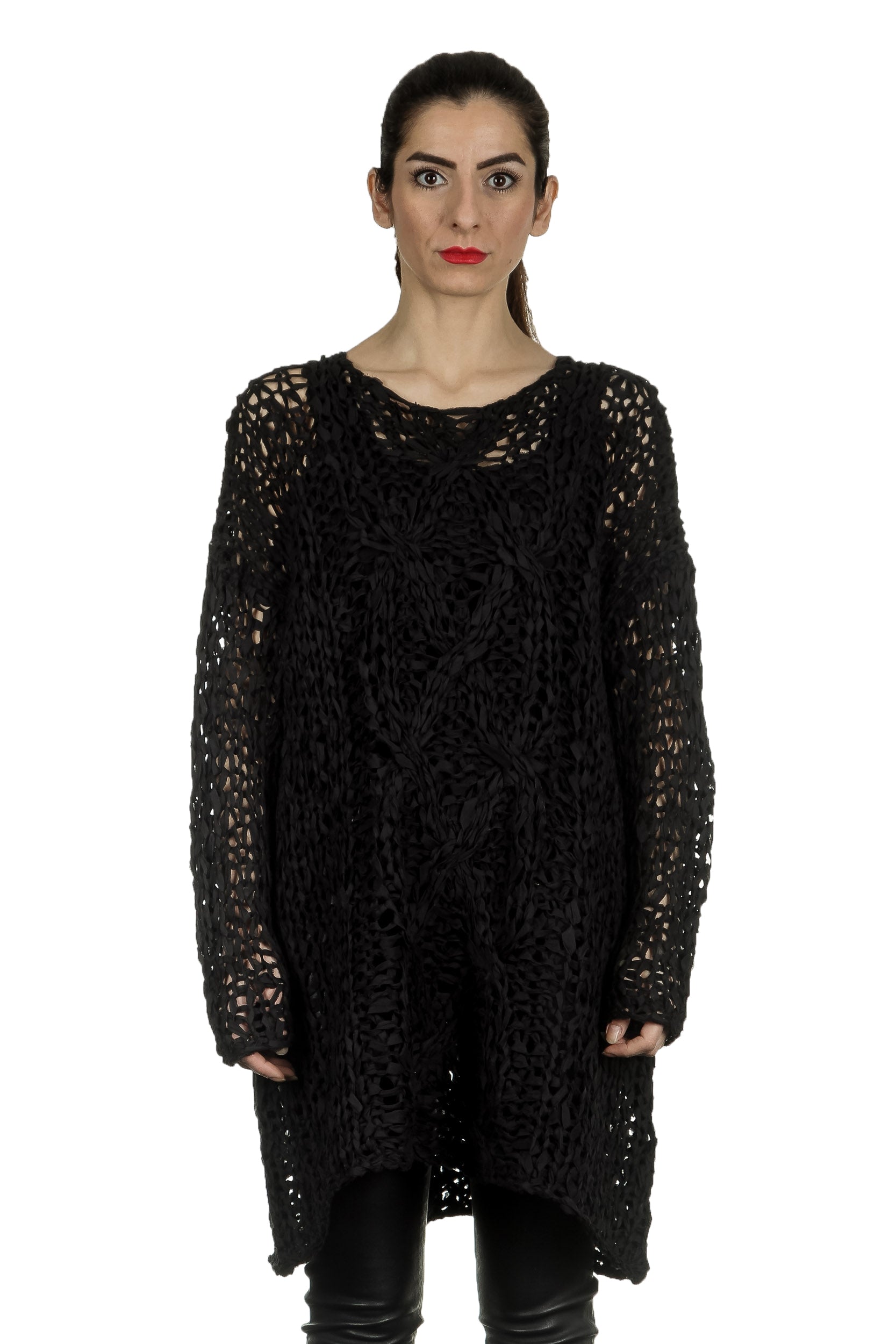 Rundholz Damen Stricktunika in A-Linie schwarz