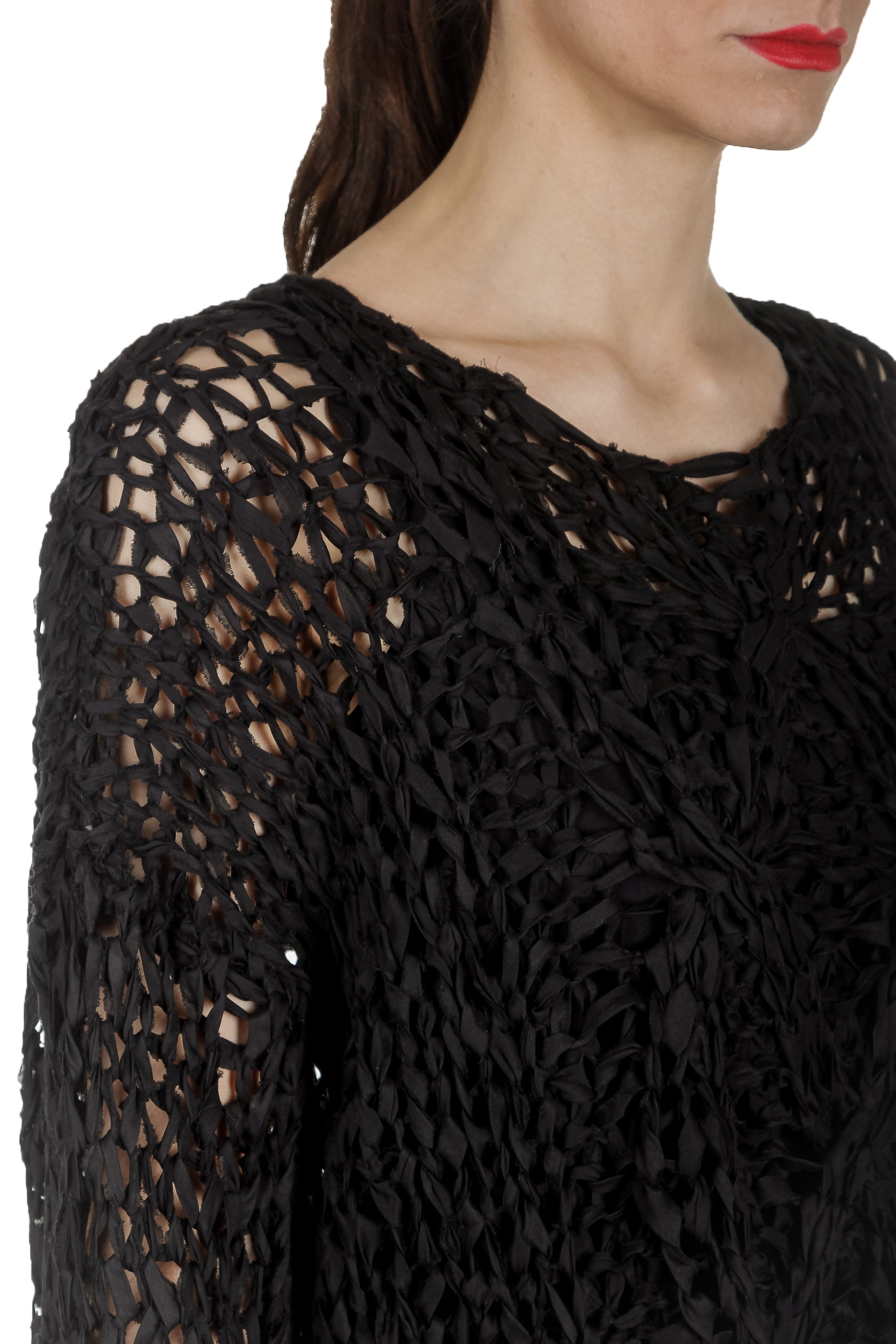 Rundholz Damen Stricktunika in A-Linie schwarz