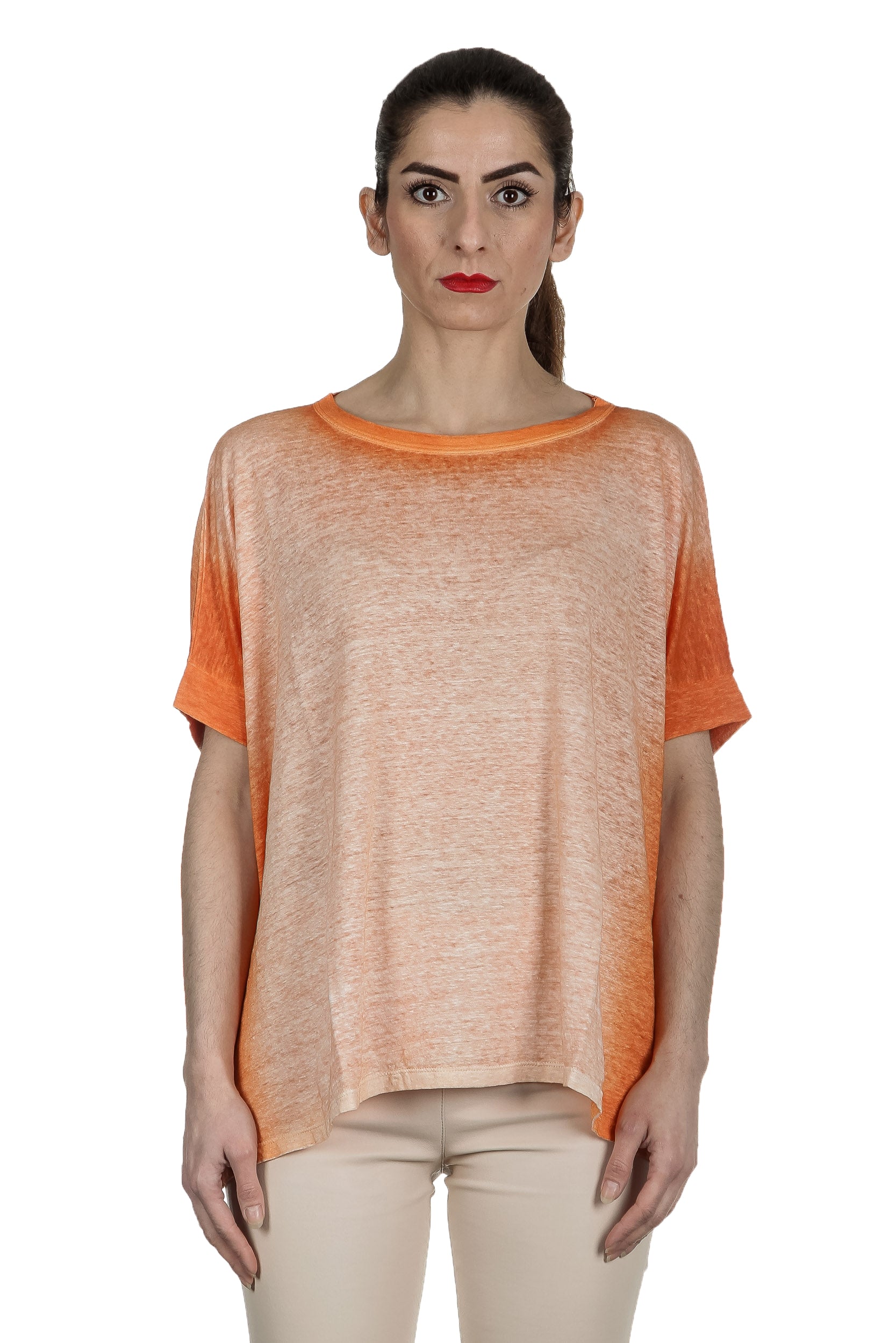 AVANT TOI Damen Oversized T-Shirt aus Leinen orange