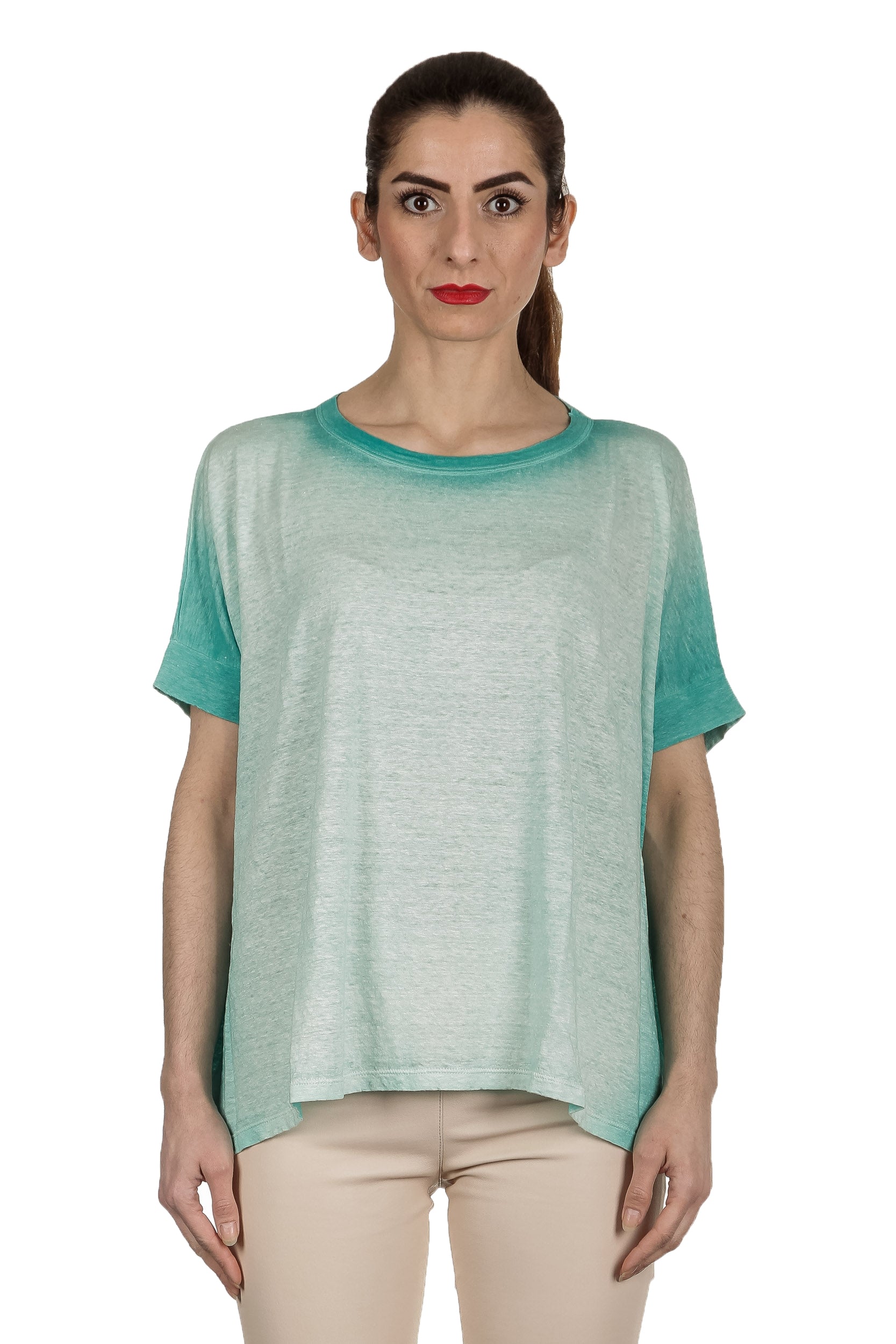 AVANT TOI Damen Oversized T-Shirt aus Leinen türkis