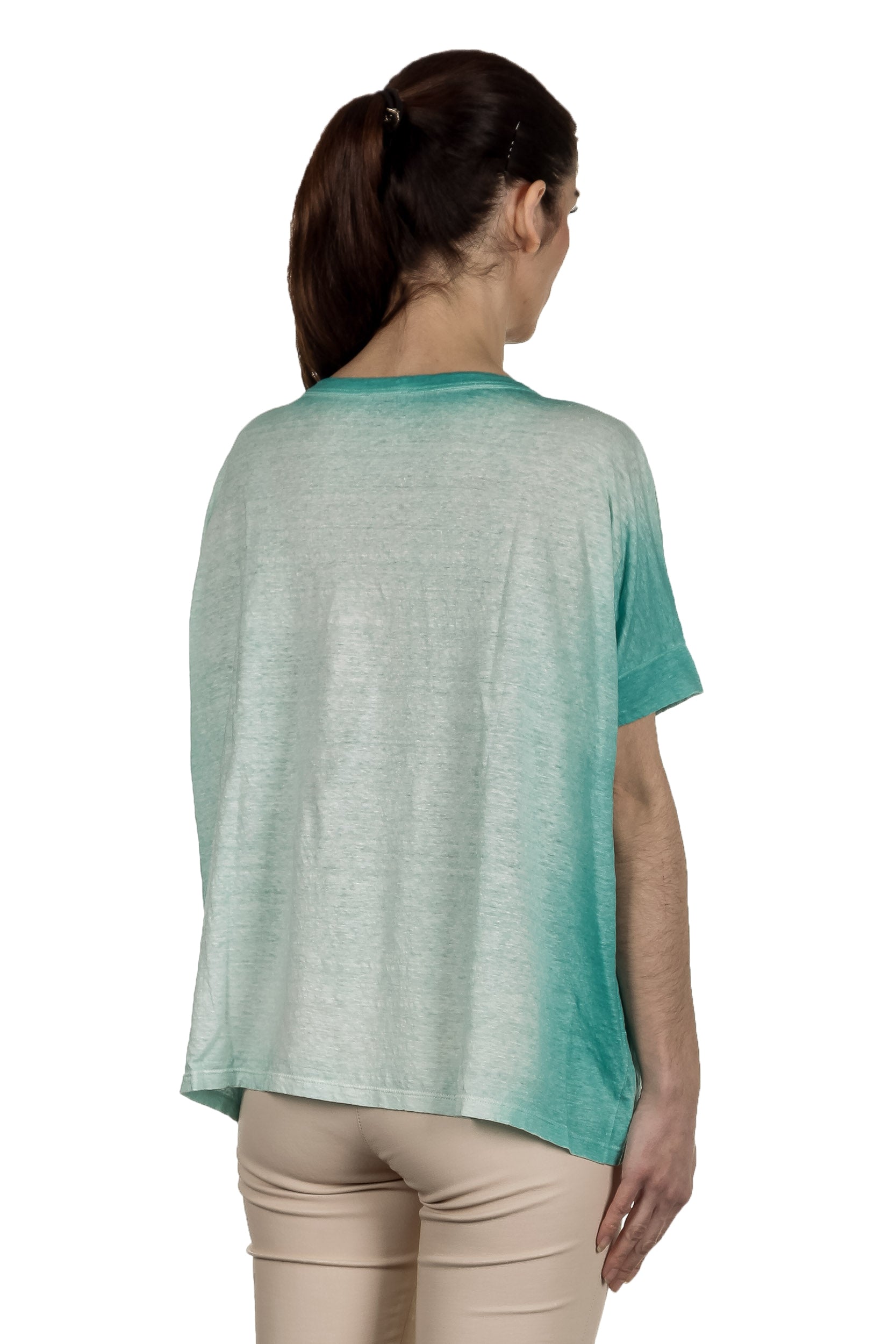 AVANT TOI Damen Oversized T-Shirt aus Leinen türkis