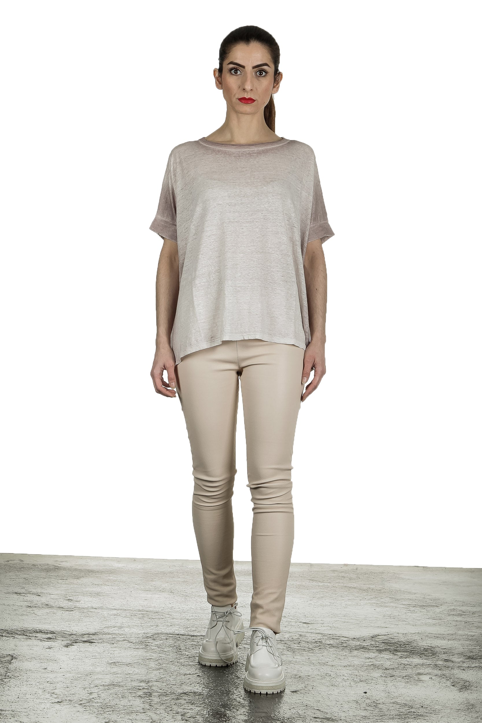 AVANT TOI Damen Oversized T-Shirt aus Leinen taupe