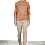 AVANT TOI Damen Feinstrick-Pullover aus Leinenmischung orange
