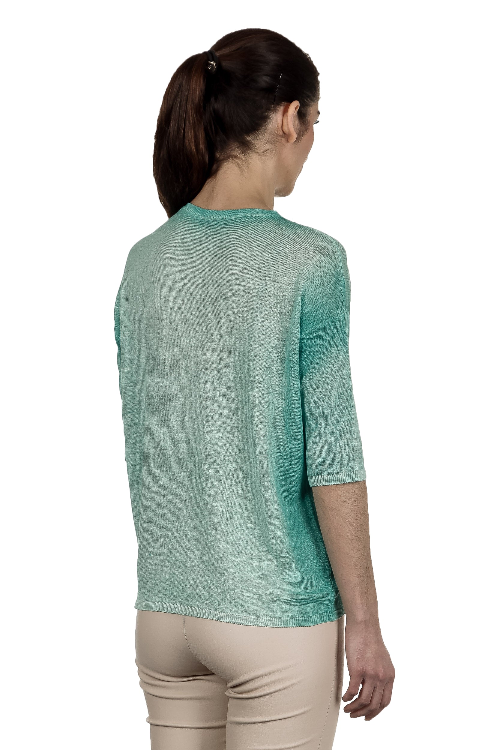 AVANT TOI Damen Feinstrick-Pullover aus Leinenmischung türkis