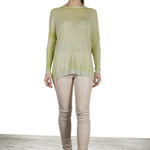 AVANT TOI Damen Fein gestrickter Pullover mit Schlitzen grün