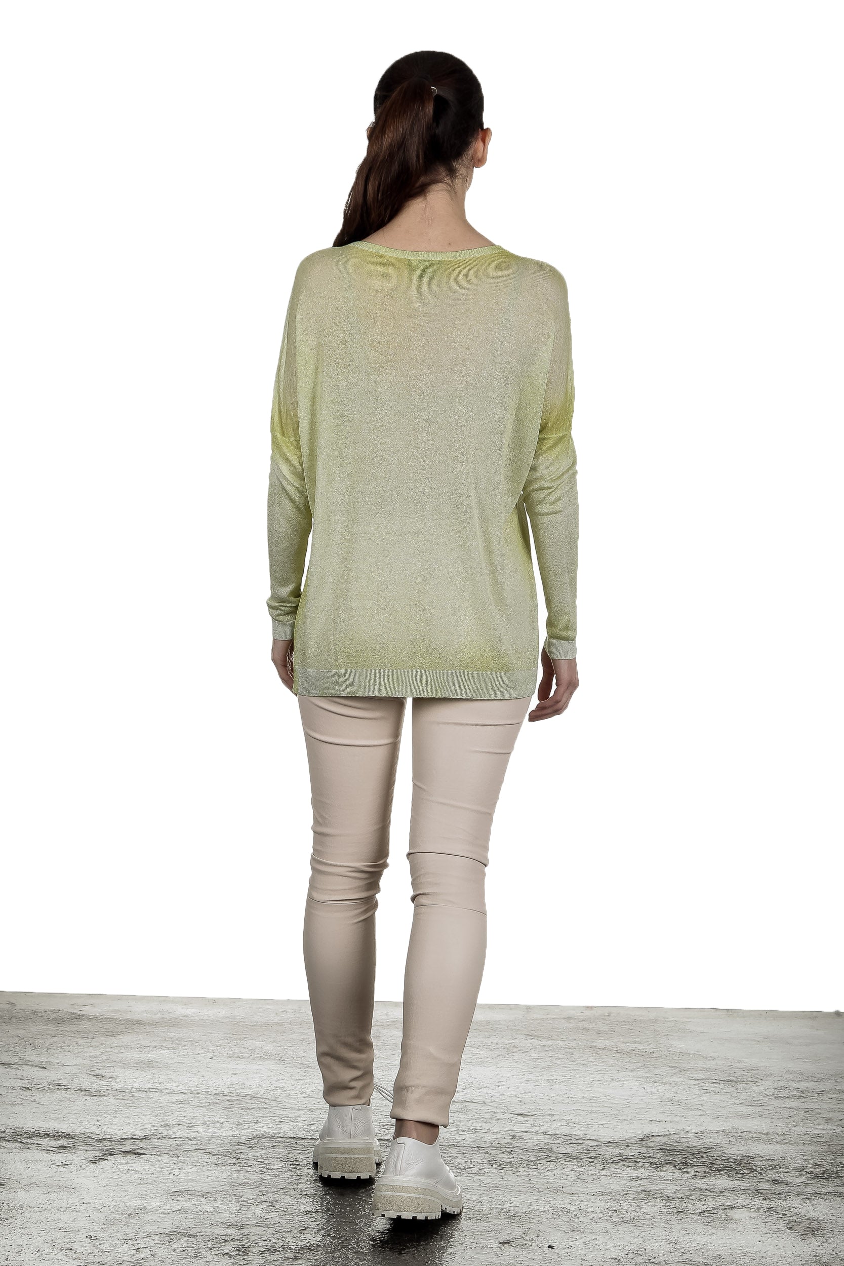AVANT TOI Damen Fein gestrickter Pullover mit Schlitzen grün