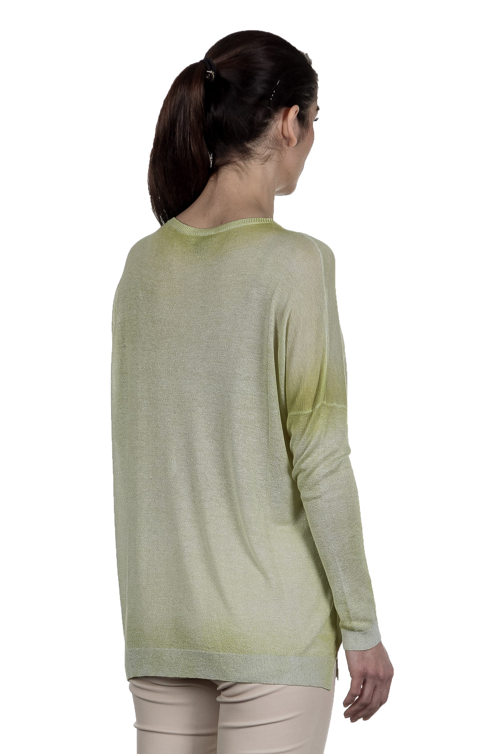 AVANT TOI Damen Fein gestrickter Pullover mit Schlitzen grün