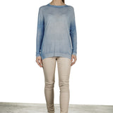 AVANT TOI Damen Fein gestrickter Pullover mit Schlitzen blau