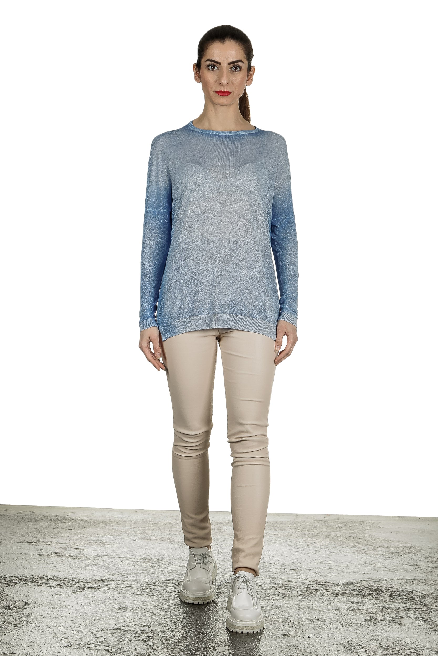 AVANT TOI Damen Fein gestrickter Pullover mit Schlitzen blau