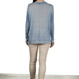 AVANT TOI Damen Fein gestrickter Pullover mit Schlitzen blau