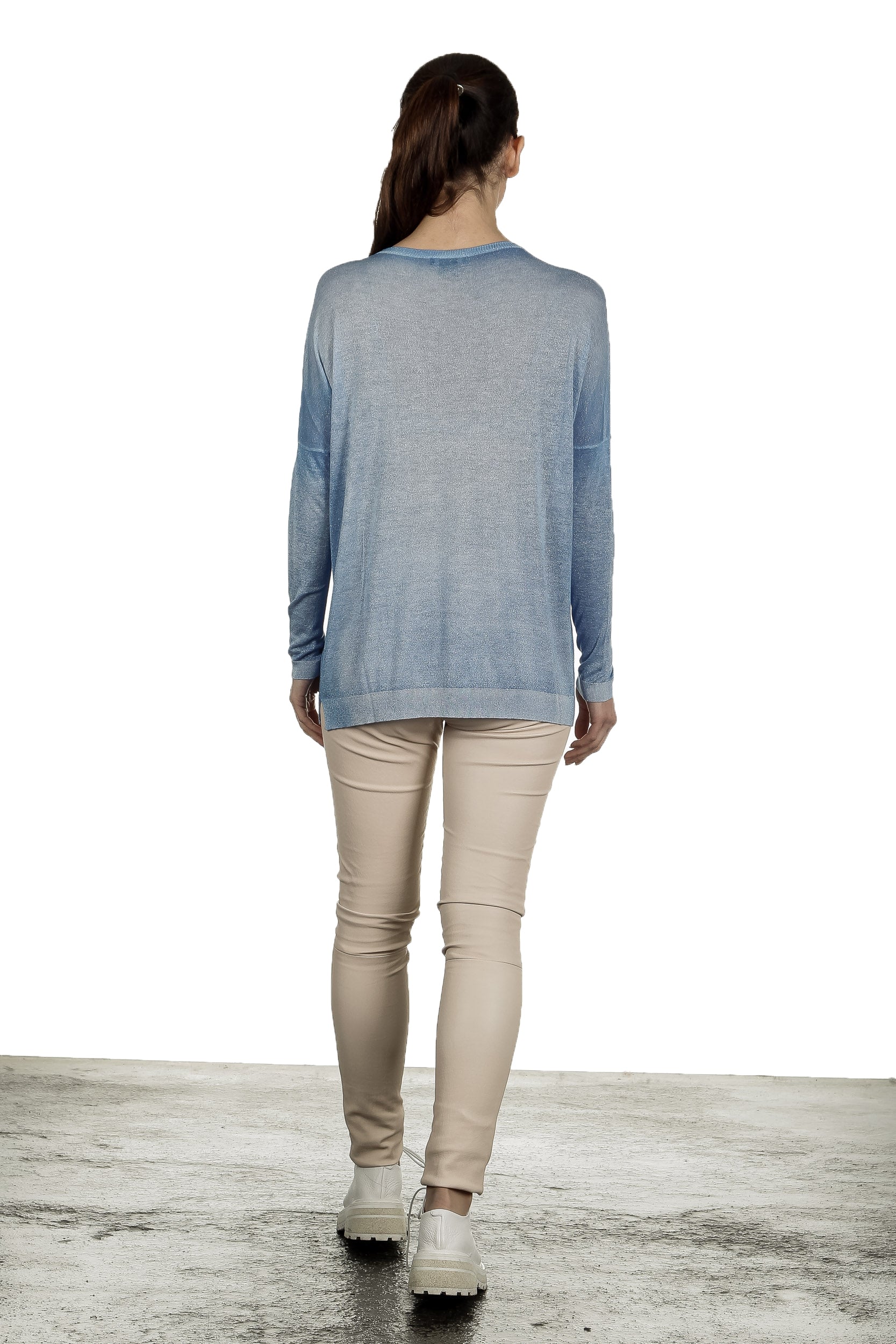 AVANT TOI Damen Fein gestrickter Pullover mit Schlitzen blau