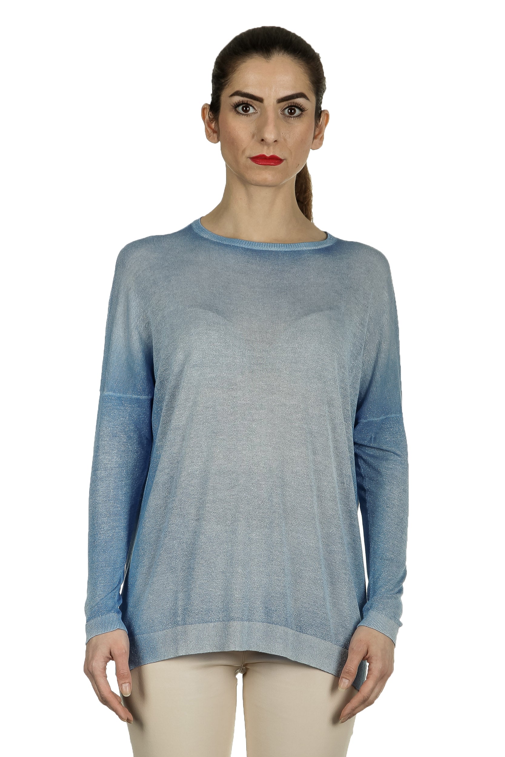 AVANT TOI Damen Fein gestrickter Pullover mit Schlitzen blau