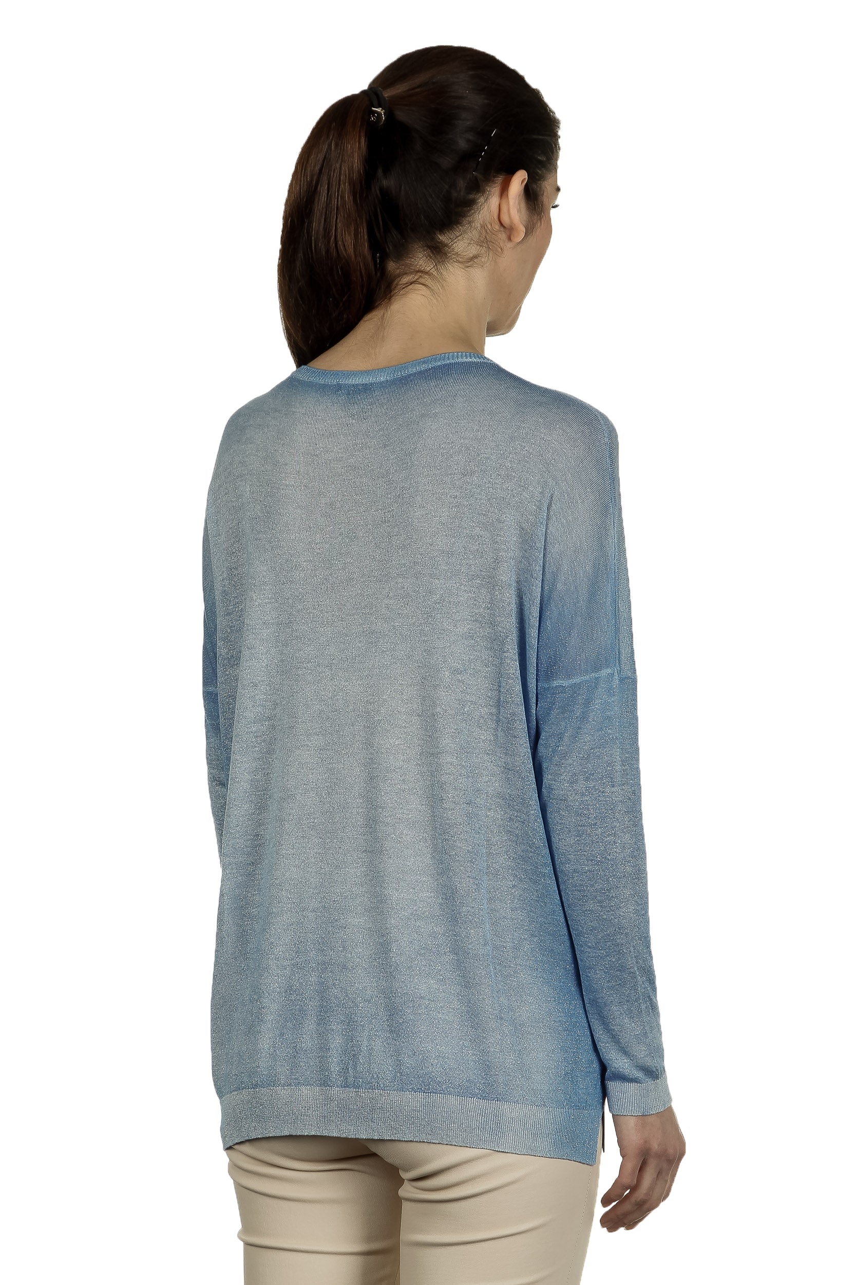AVANT TOI Damen Fein gestrickter Pullover mit Schlitzen blau