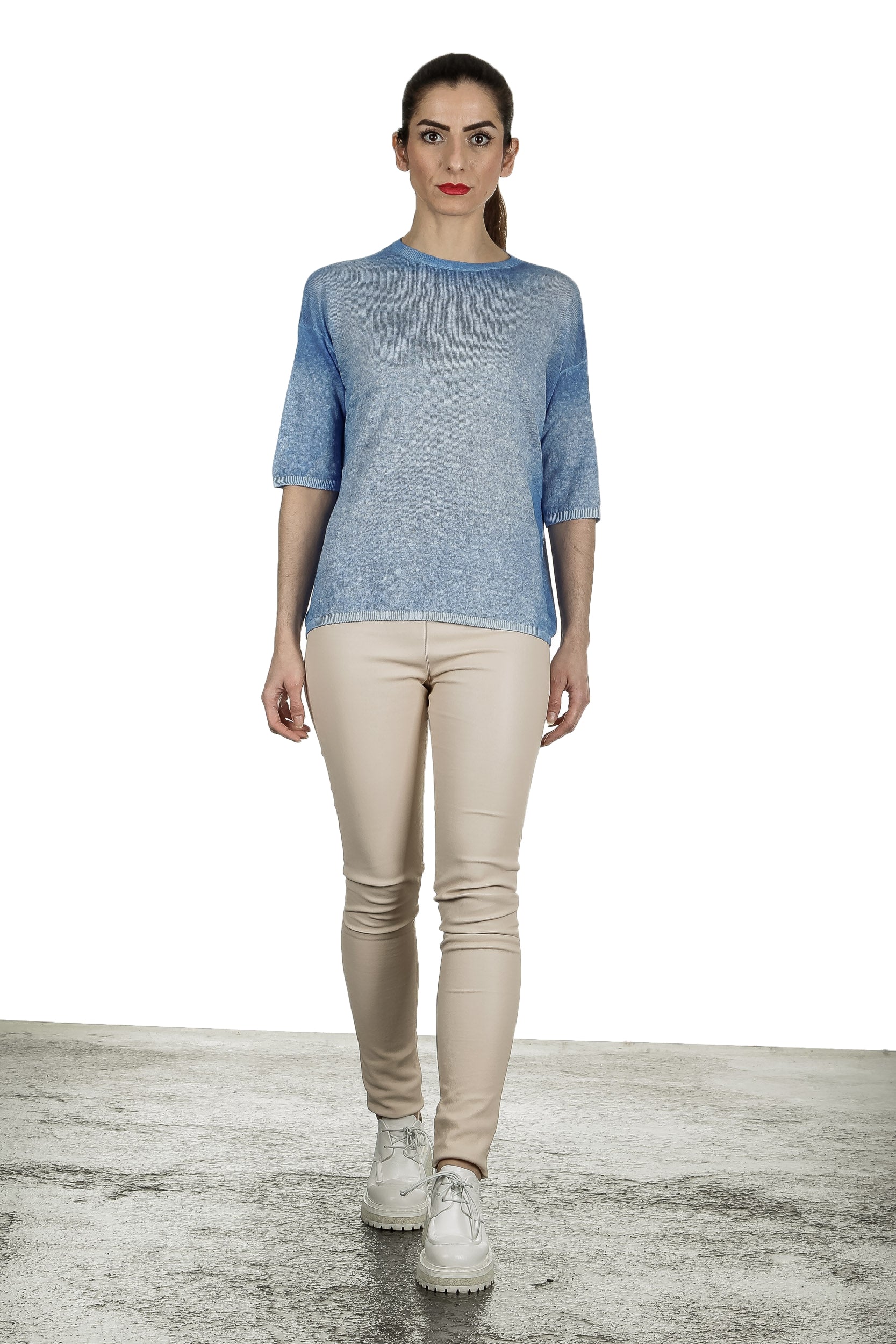 AVANT TOI Damen Feinstrick-Pullover aus Leinenmischung blau