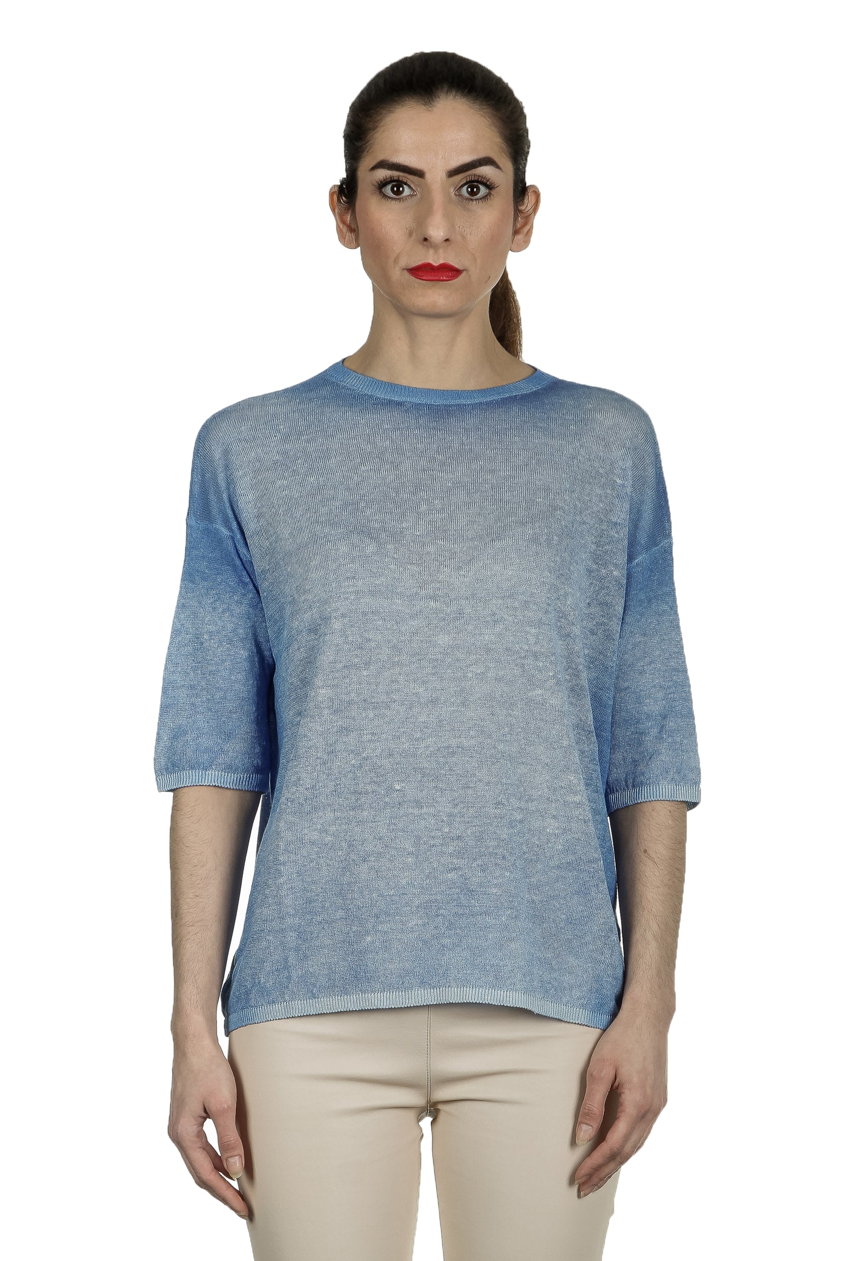 AVANT TOI Damen Feinstrick-Pullover aus Leinenmischung blau