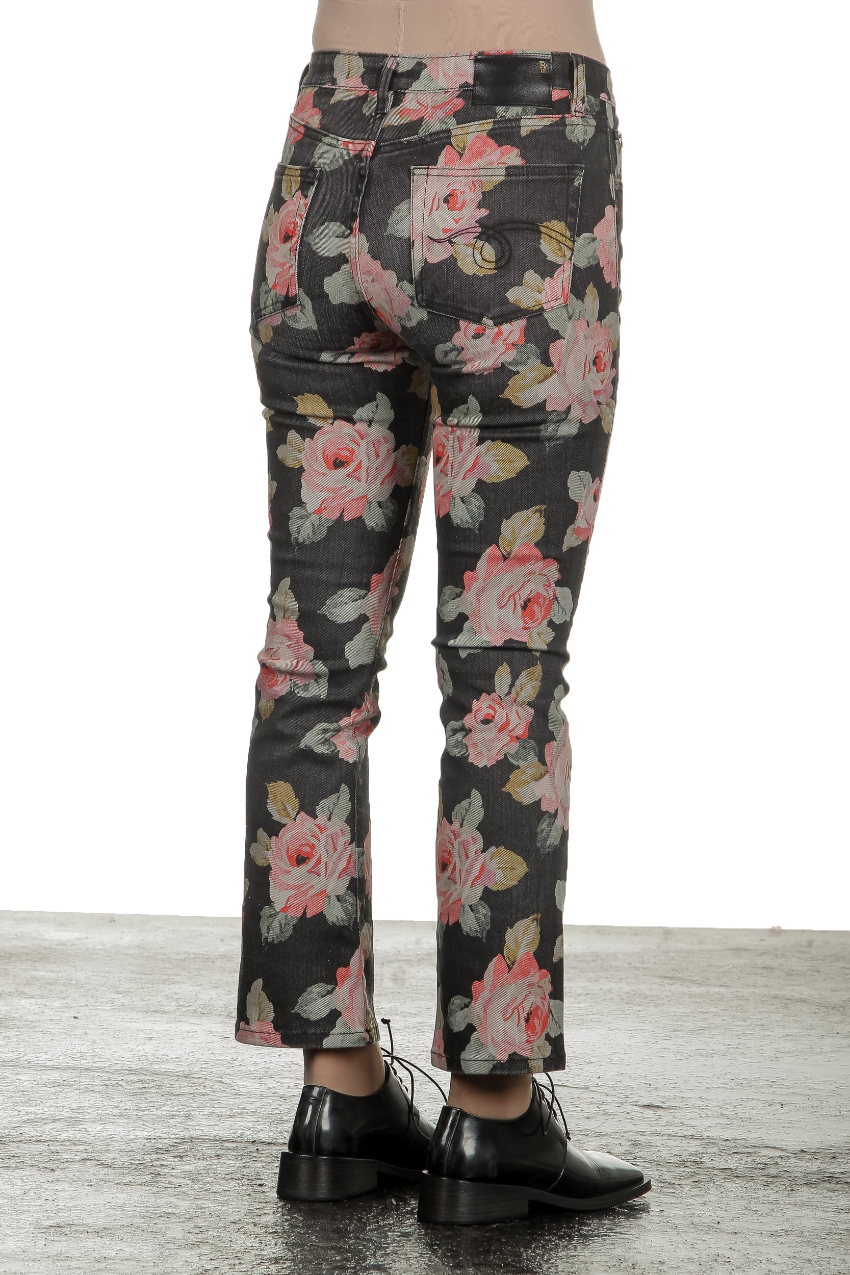 R13 Damen Ausgestellte Cropped-Jeans mit Blumen-Print mehrfarbig
