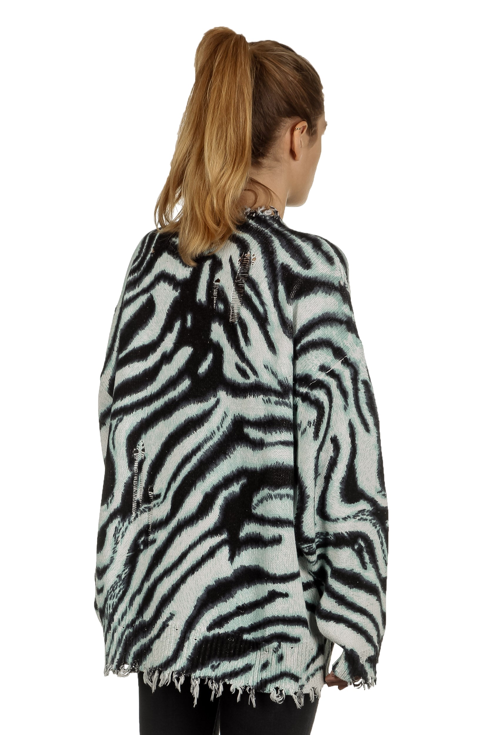 R13 Damen Pullover mit Zebradruck aus Baumwolle mehrfarbig