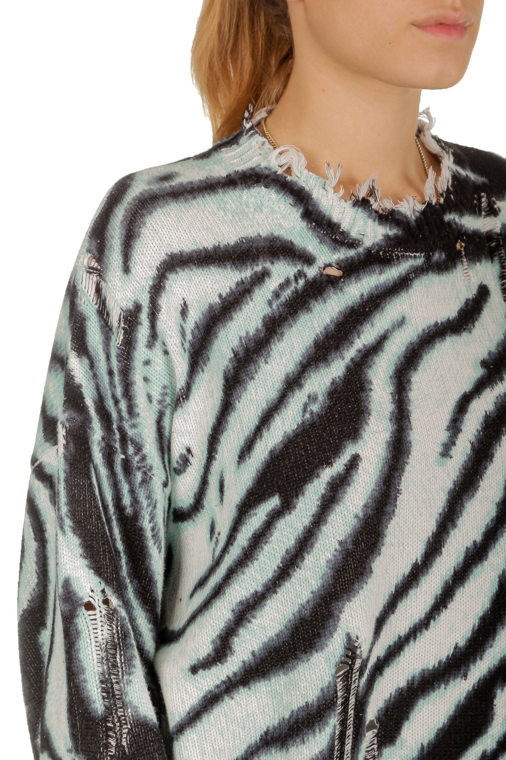 R13 Damen Pullover mit Zebradruck aus Baumwolle mehrfarbig
